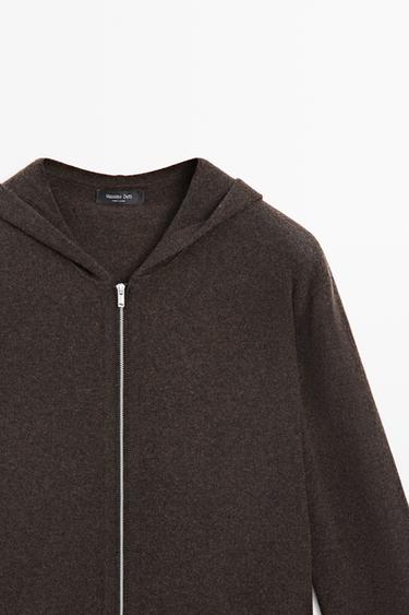 Wool-blend knit hooded cardigan — BROWN MARL 4