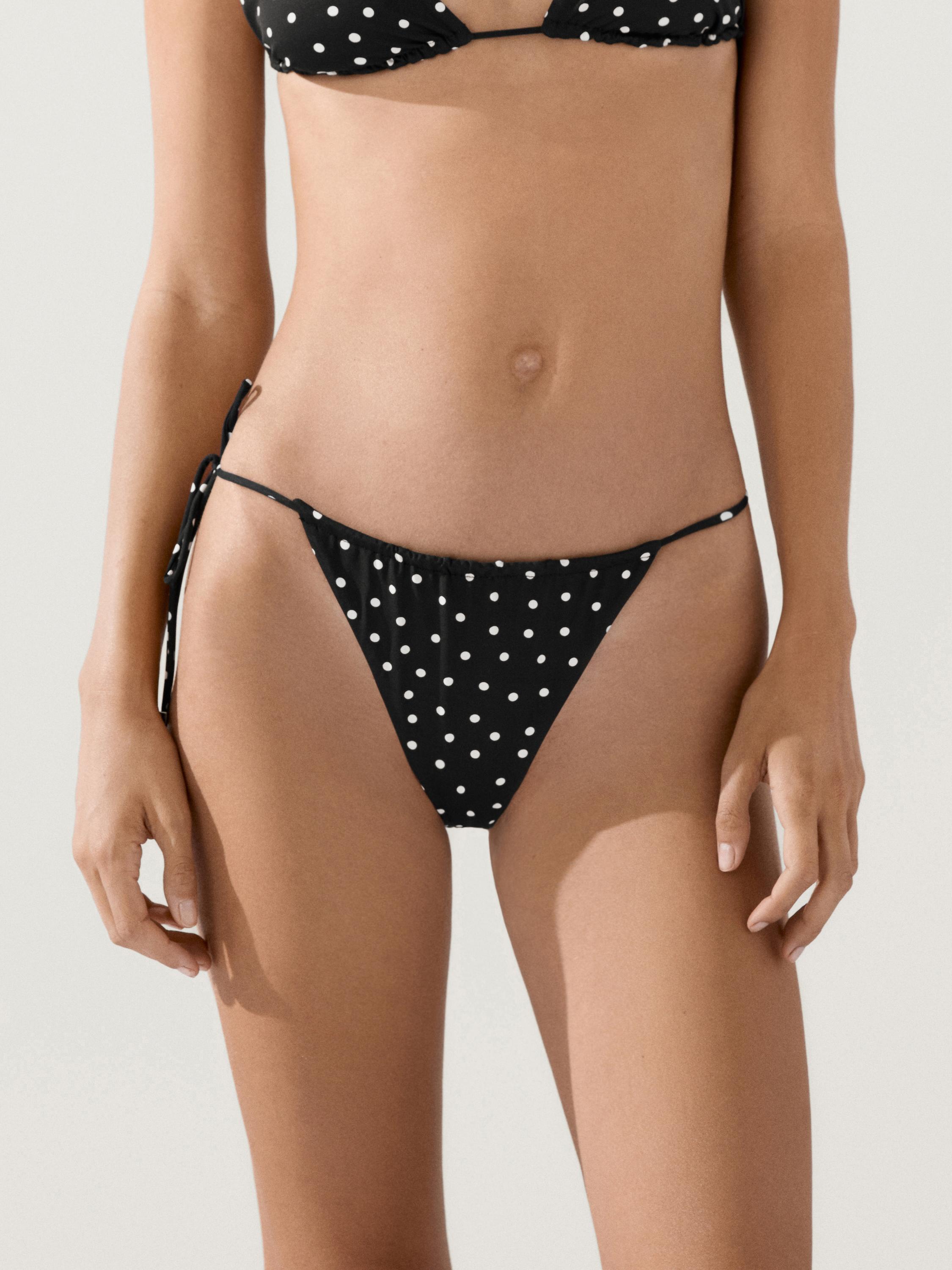Polka dot print triangle bikini top — BLACK
