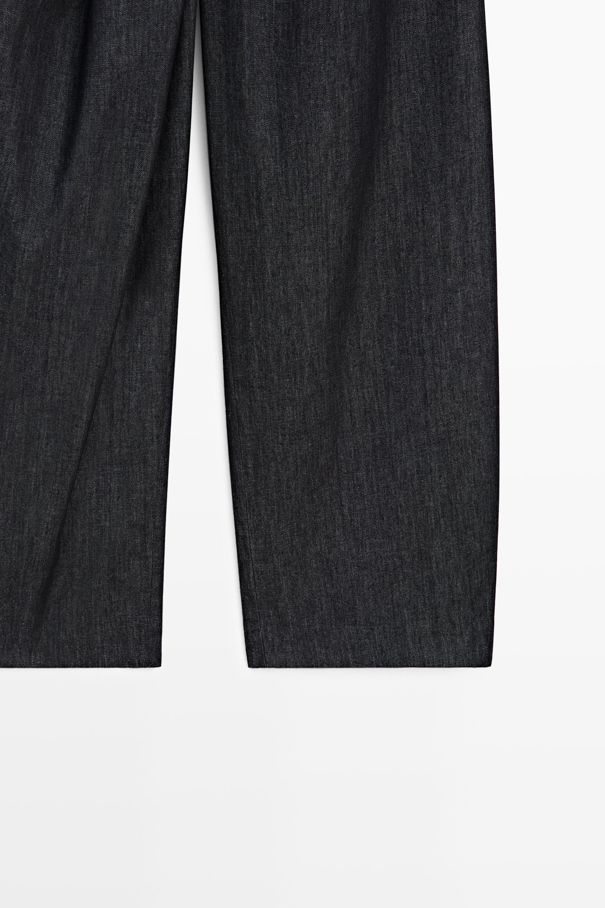 High-waist pants with crossover detail — DARK BLUE