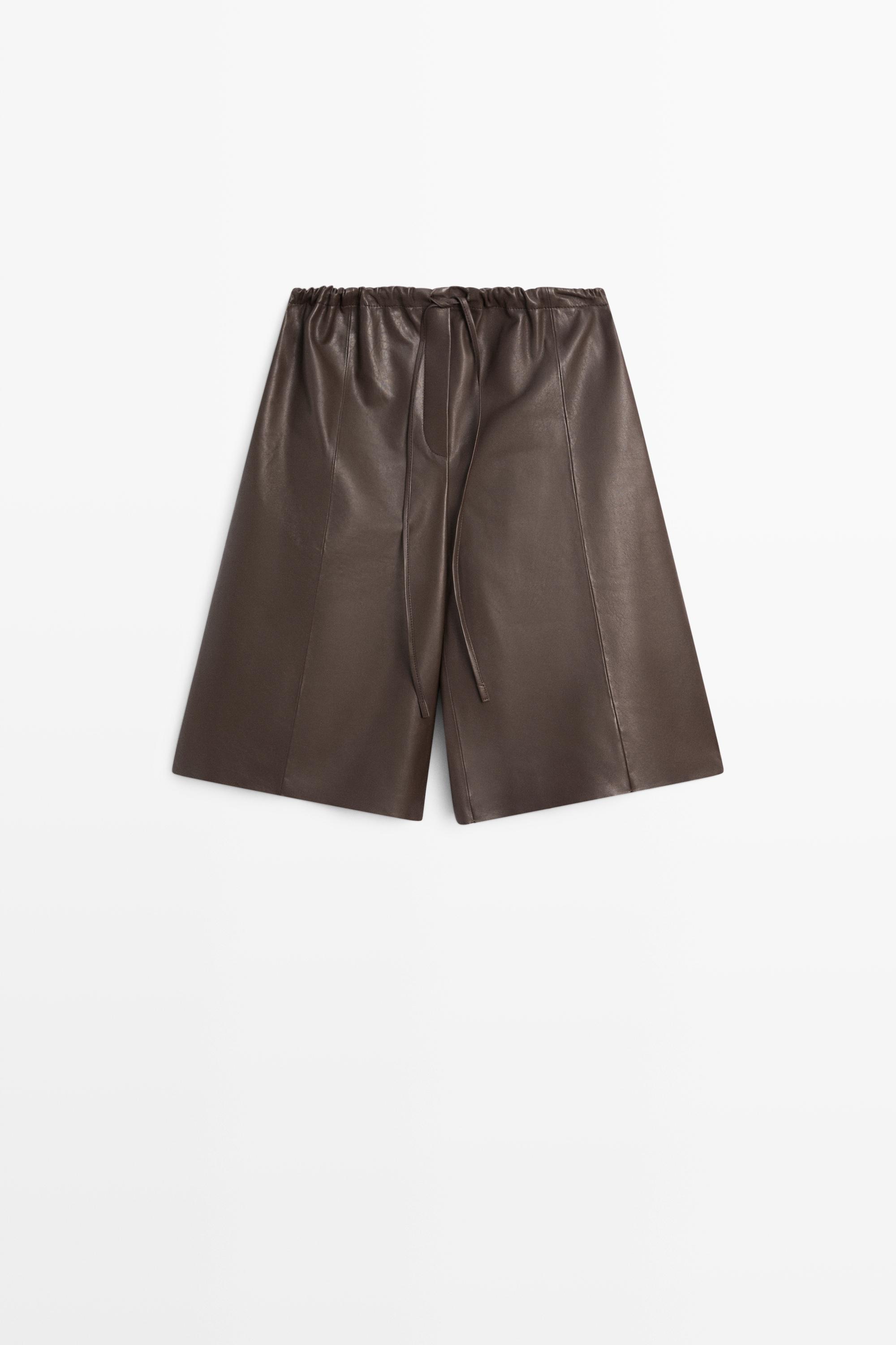 Long nappa leather Bermuda shorts — Sky blue