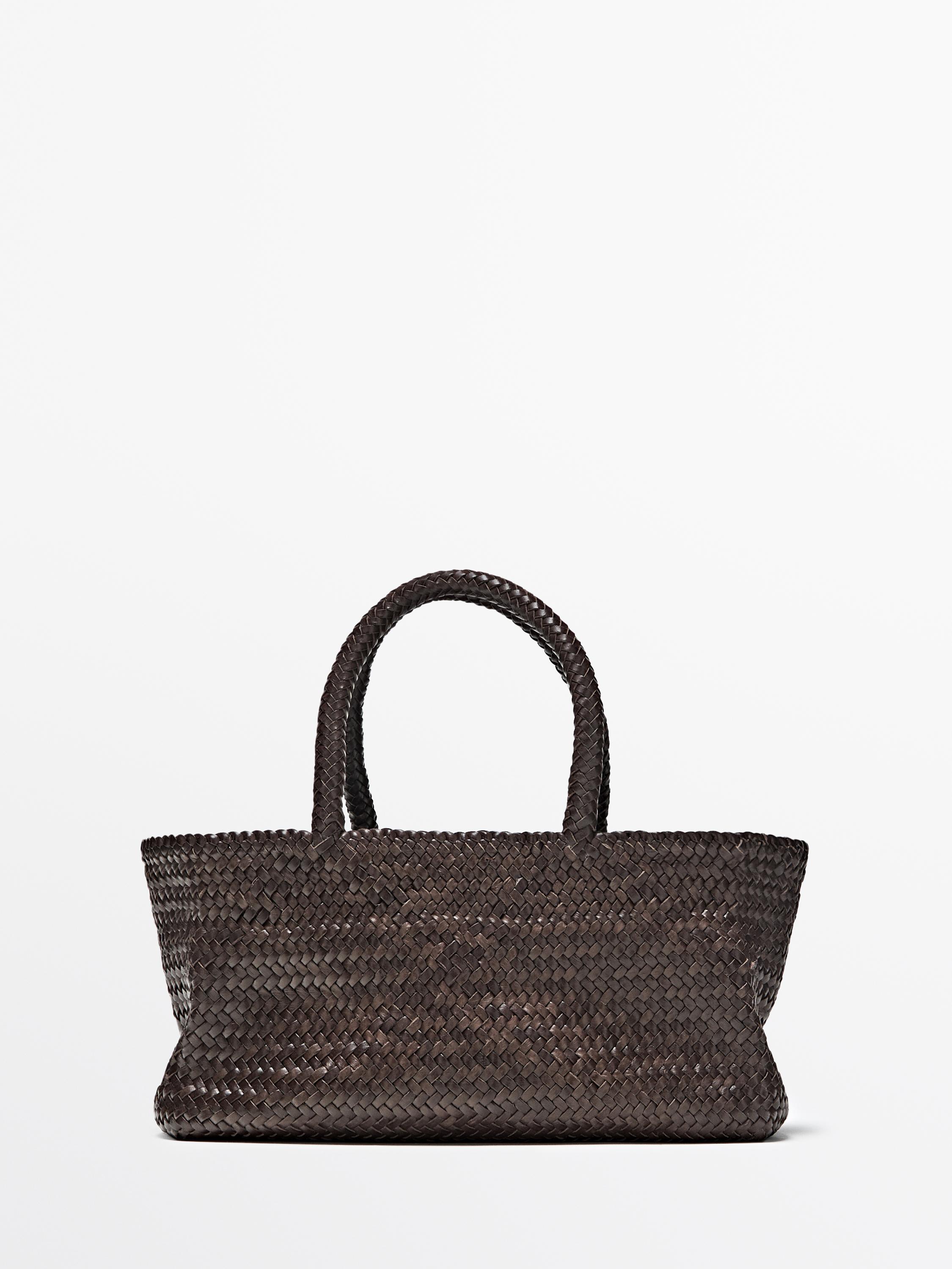 Medium braided nappa leather tote bag — BROWN