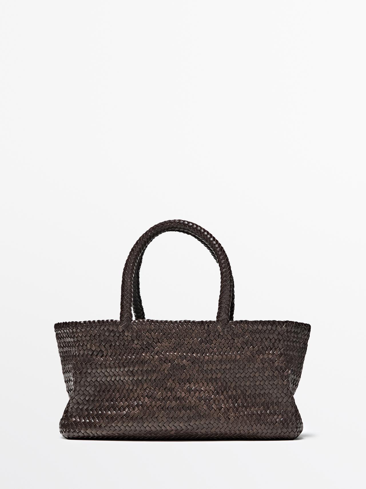 Massimo Dutti - Dames - Gevlochten Nappa Leren Tote Tas - Bruin - 01