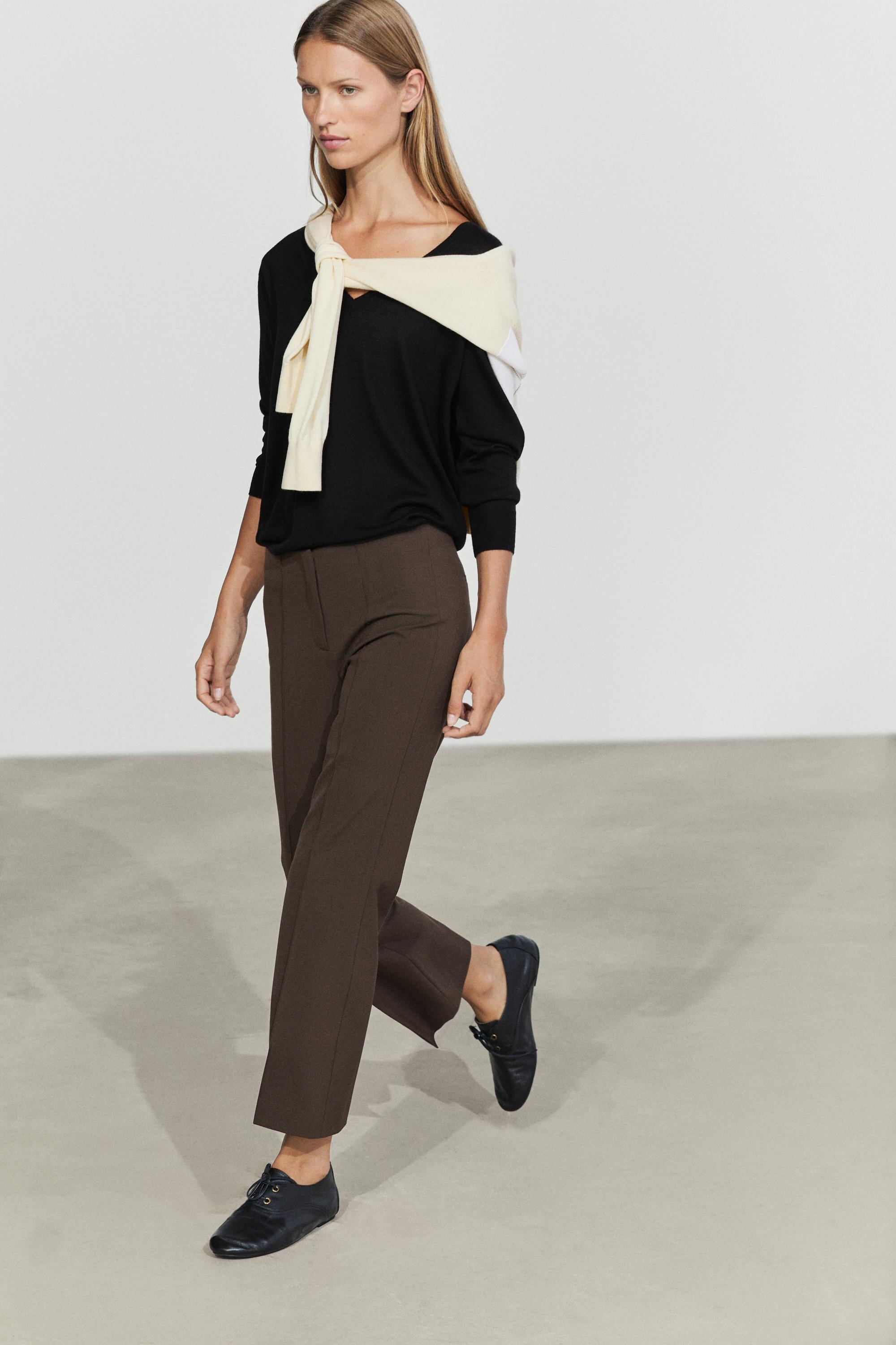 Wool-blend kick flare pants — BROWN