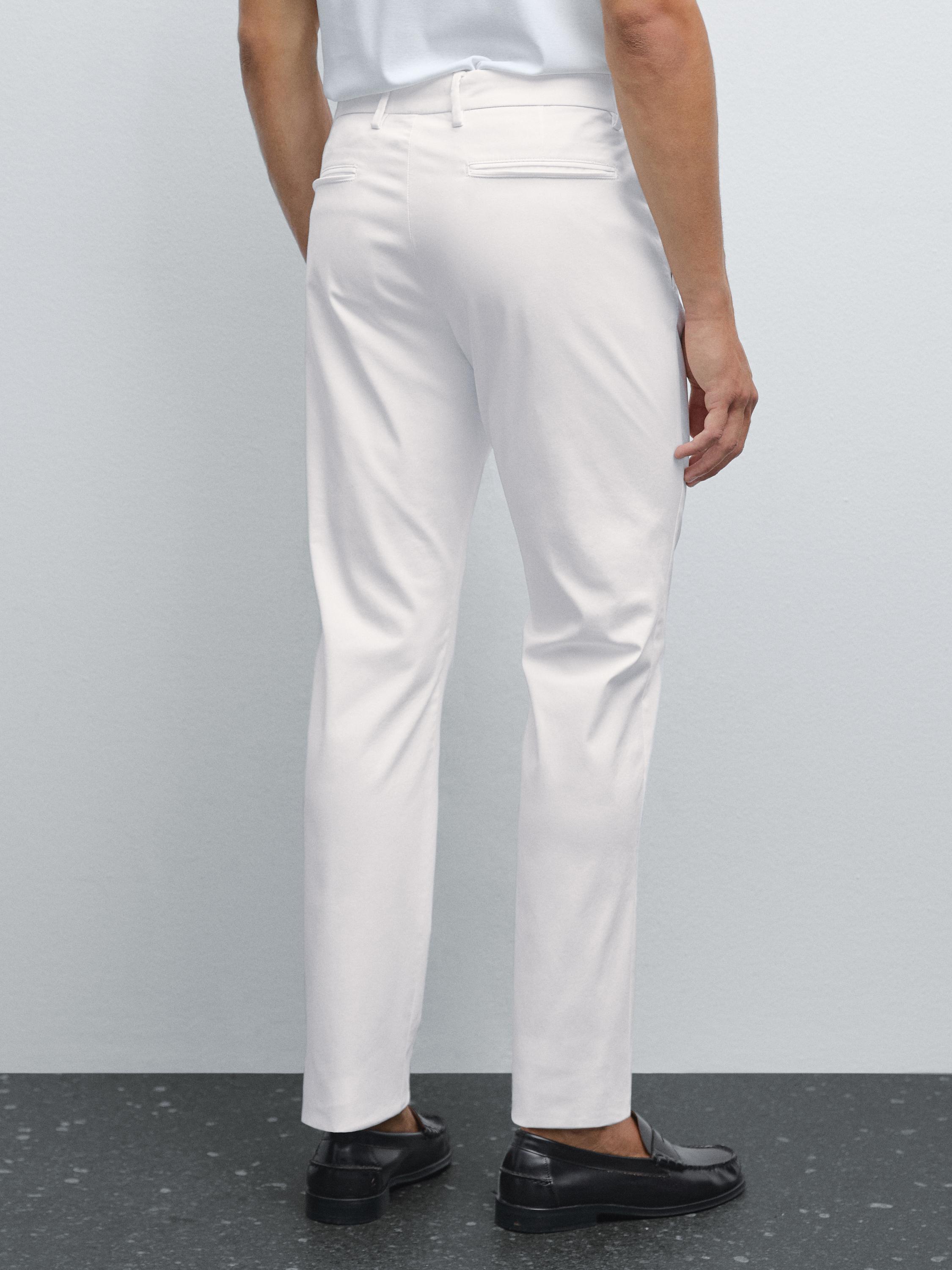 Cotton blend slim fit trousers