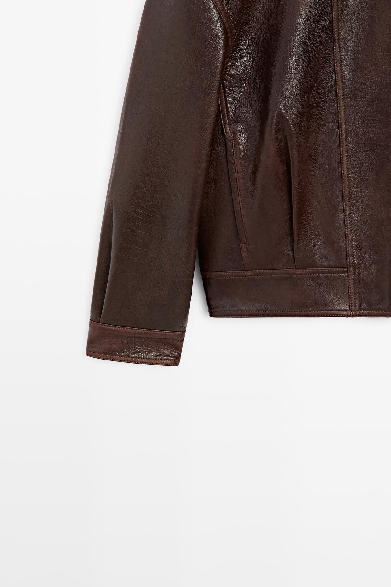 Pleated-detail Nappa leather jacket — BROWN