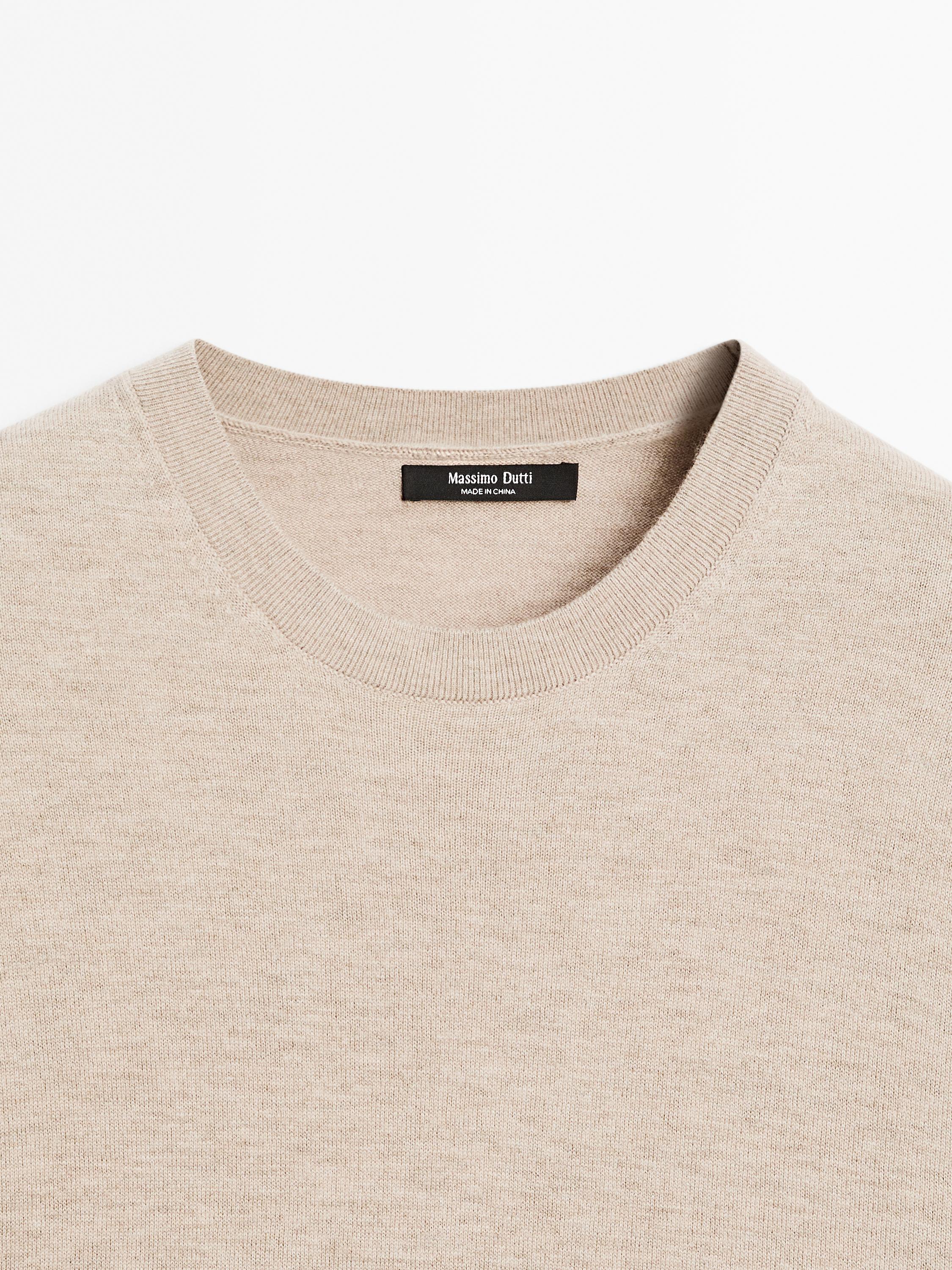Short-sleeve wool blend knit sweater