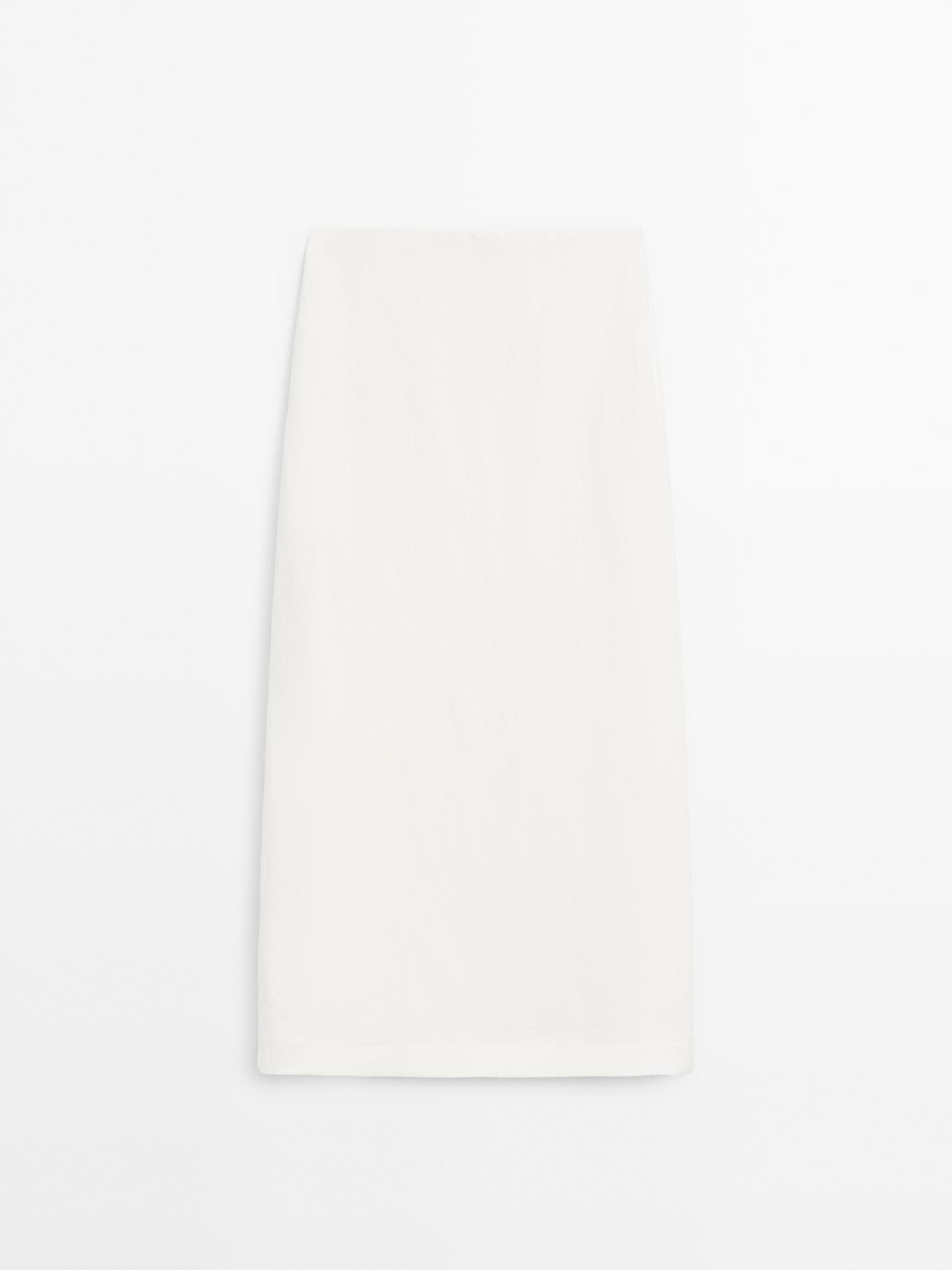 Massimo Dutti - Dame - Straight Fit Midinederdel I Hampblanding - Hvid - 36