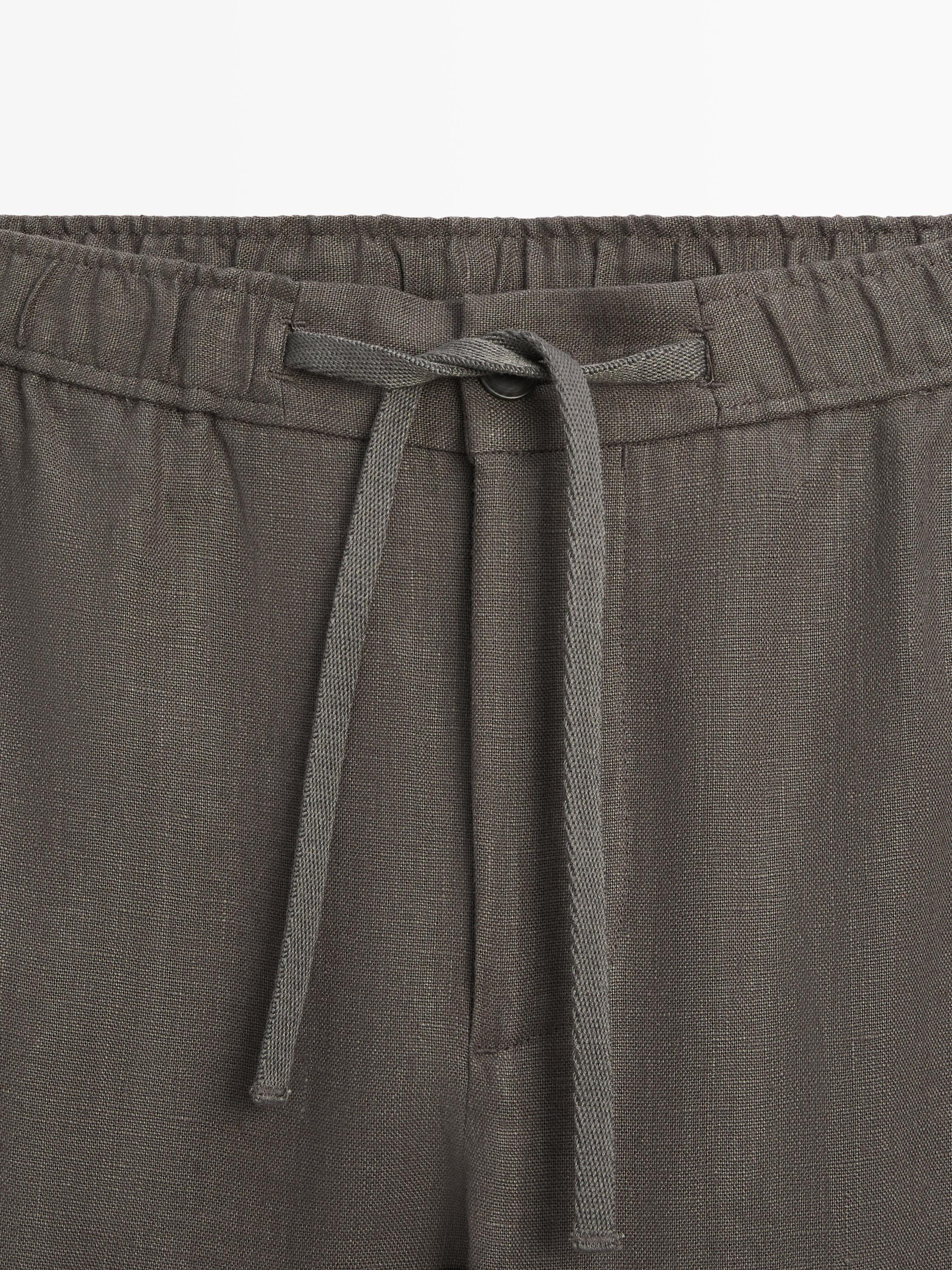 Linen jogger fit pants — Greyish green