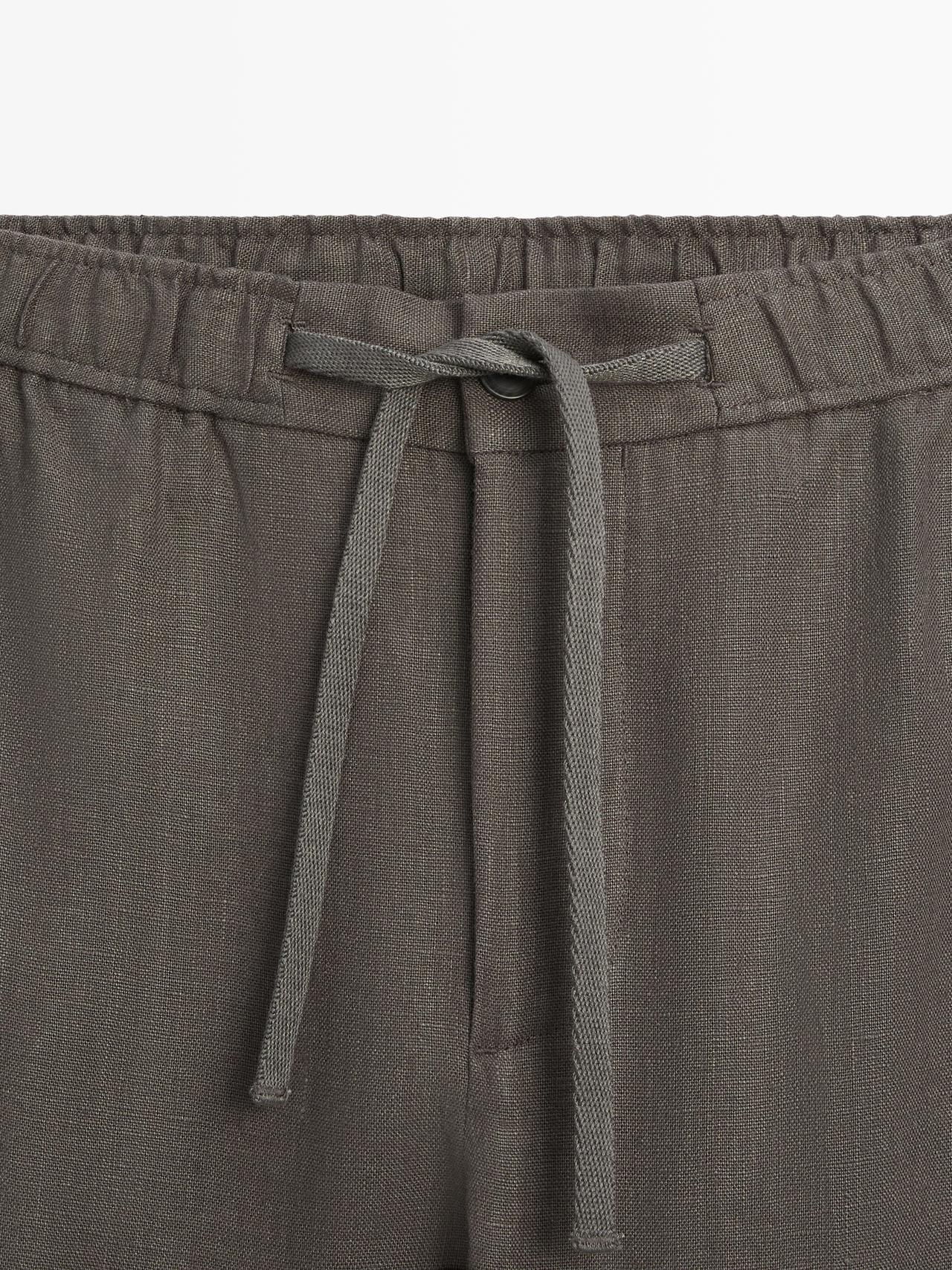 Linen jogger fit pants — Greyish green