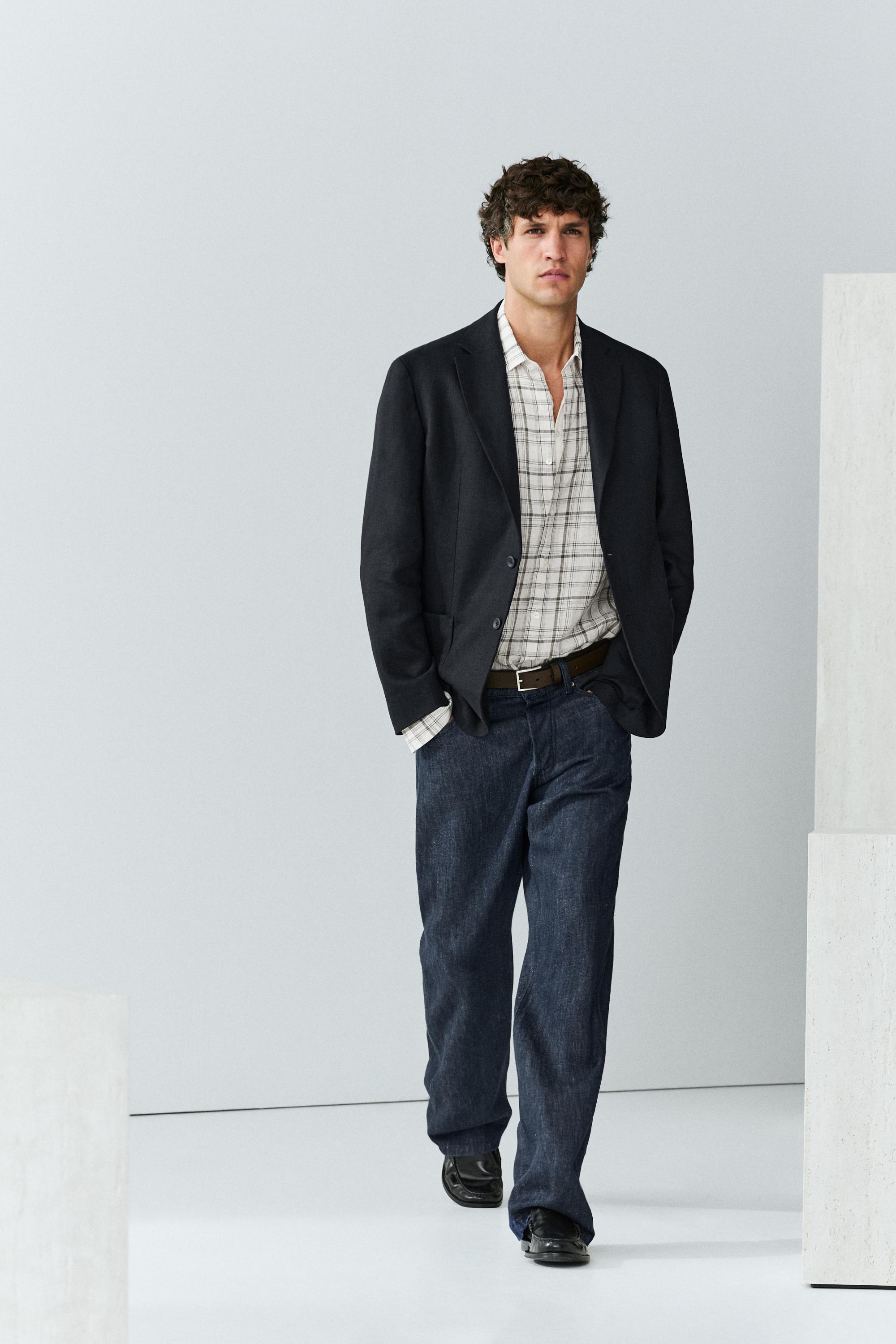 100% linen suit blazer — NAVY BLUE