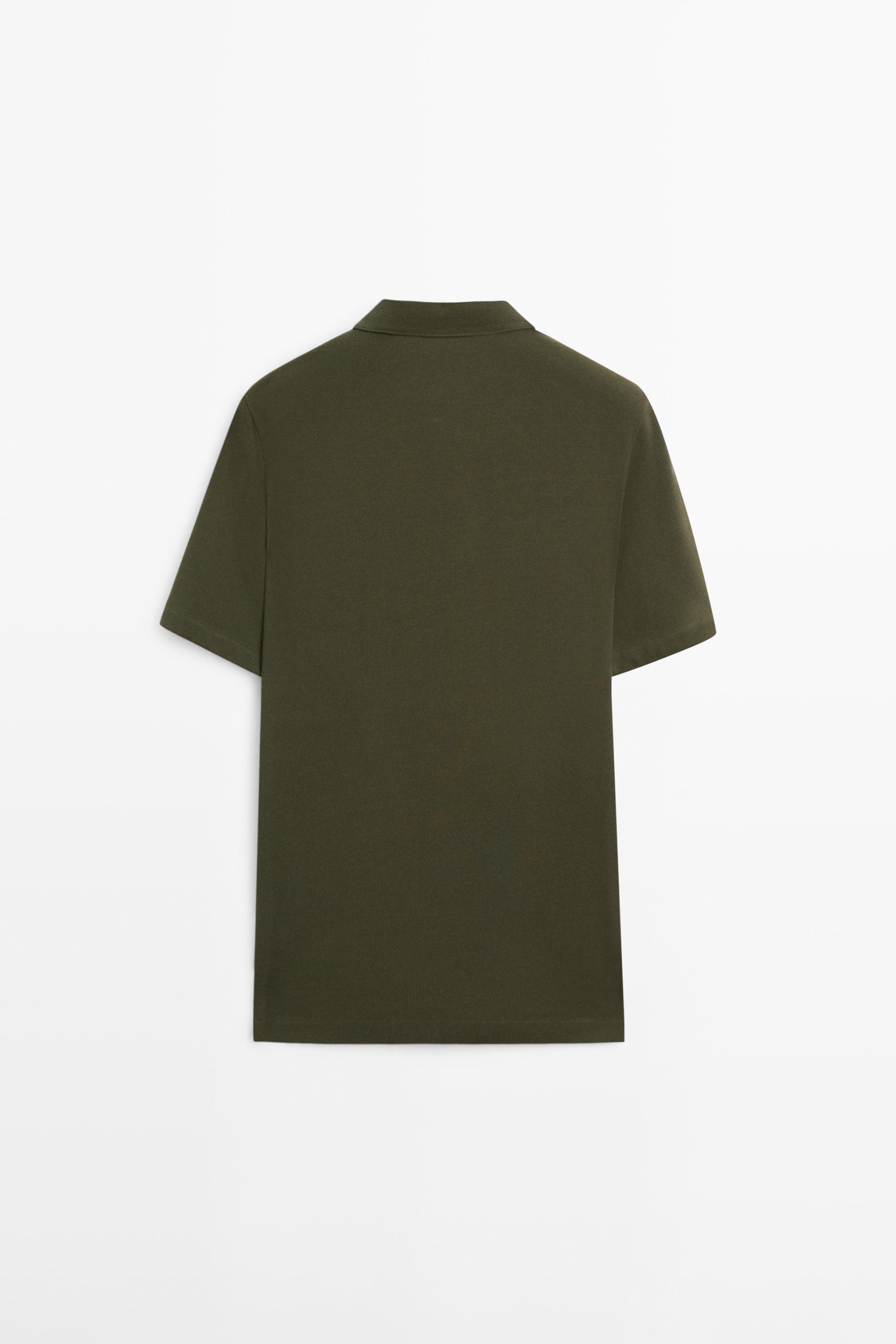 Micro-textured cotton blend polo shirt — DARK OLIVE GREEN