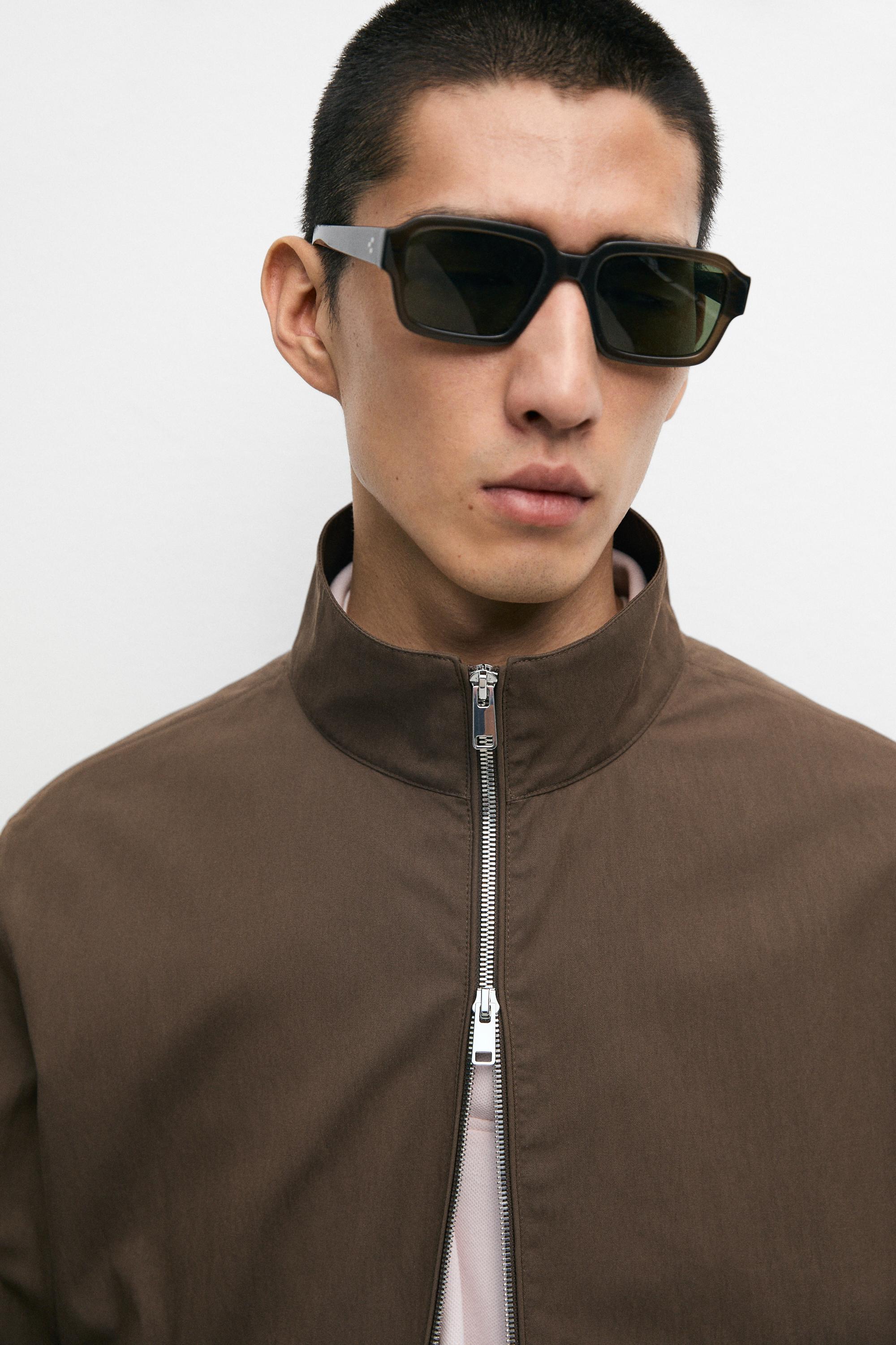 Cotton blend high-neck jacket — Chocolate