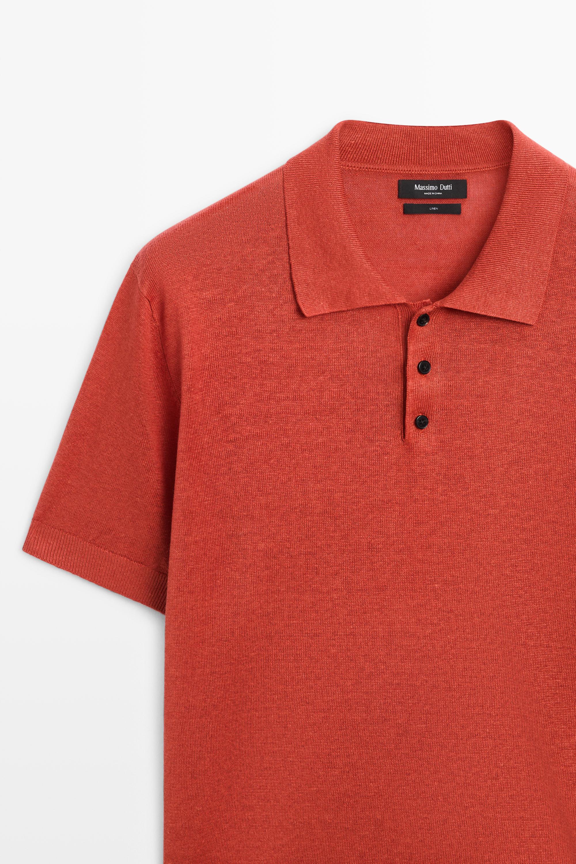 100% linen knit polo shirt — ORANGE