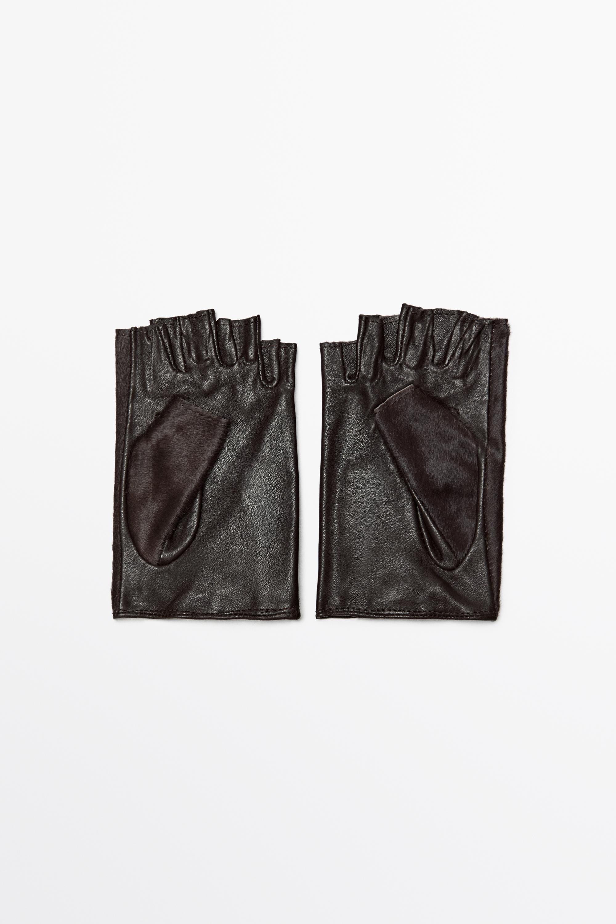 Fur-trimmed leather biker gloves — BROWN