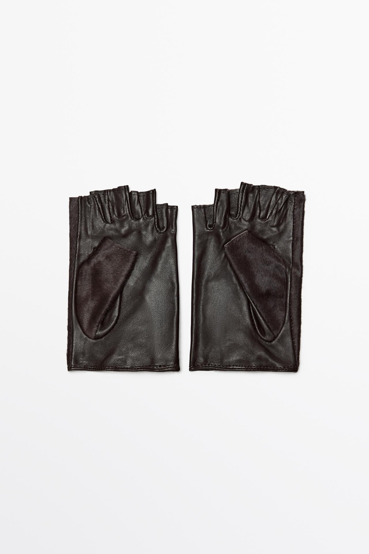 Fur-trimmed leather biker gloves — BROWN