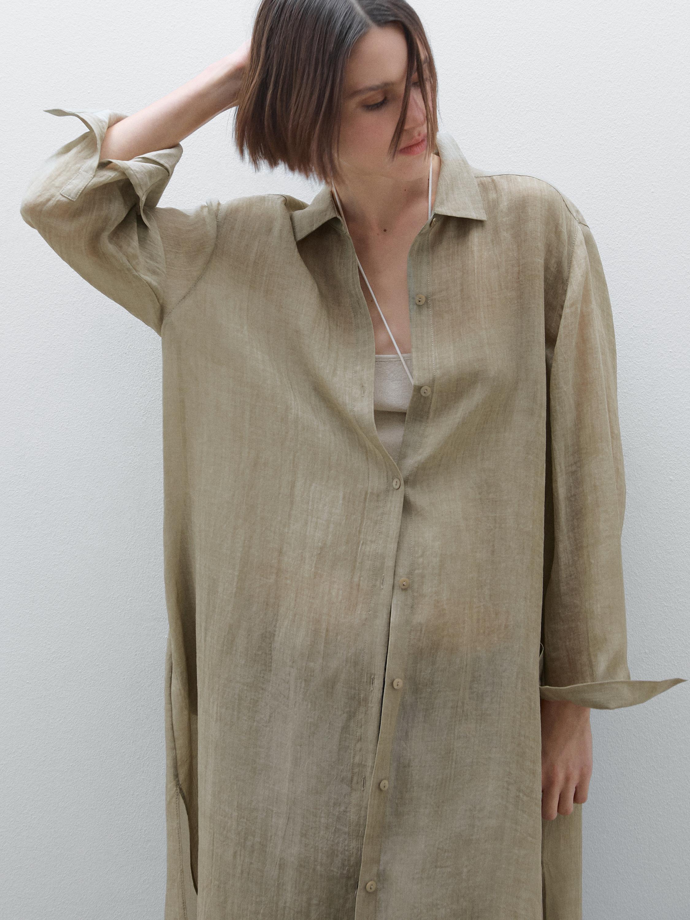 Semi-sheer ramie blend oversize blouse