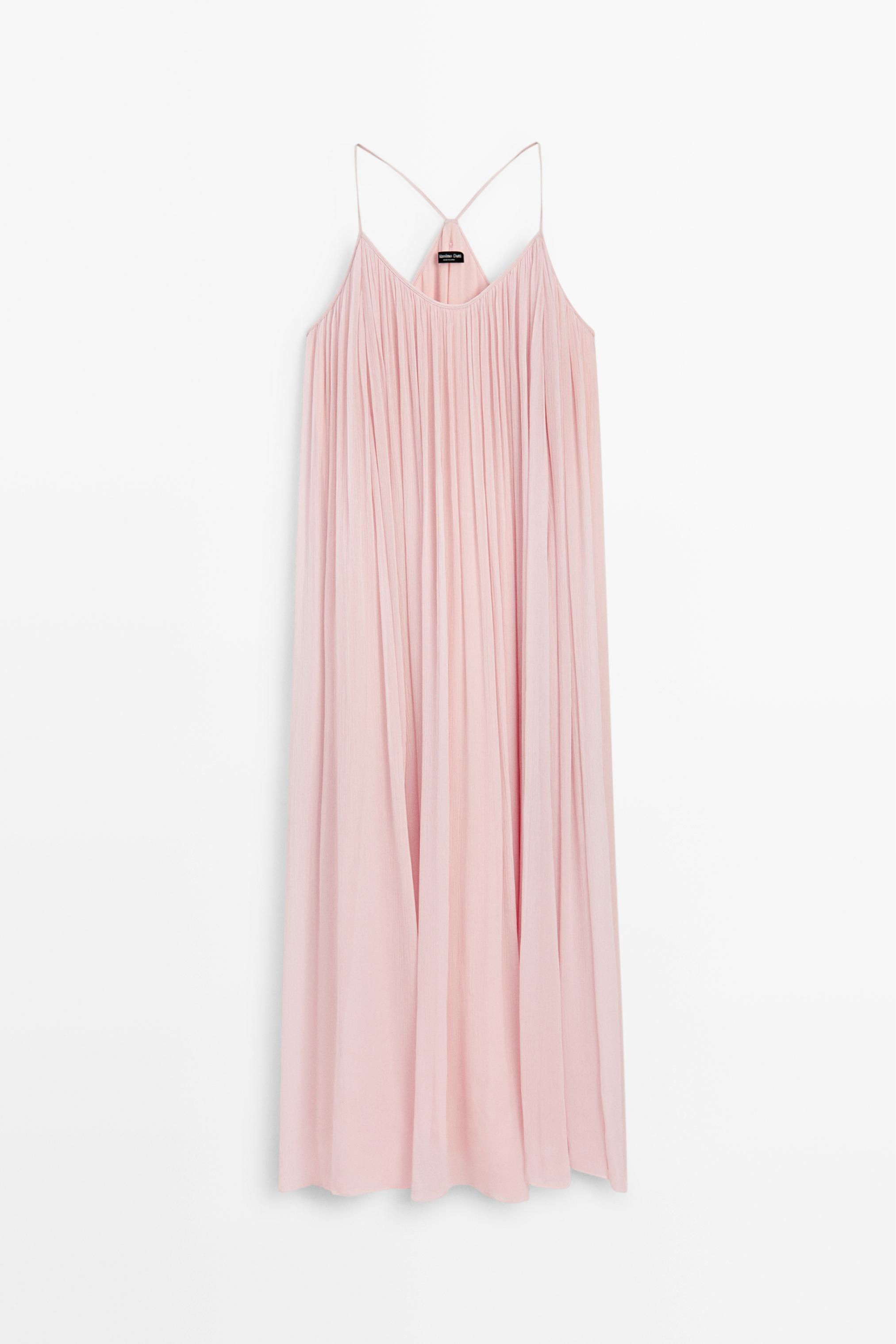 Flowing pleated spaghetti strap dress — PALE PINK