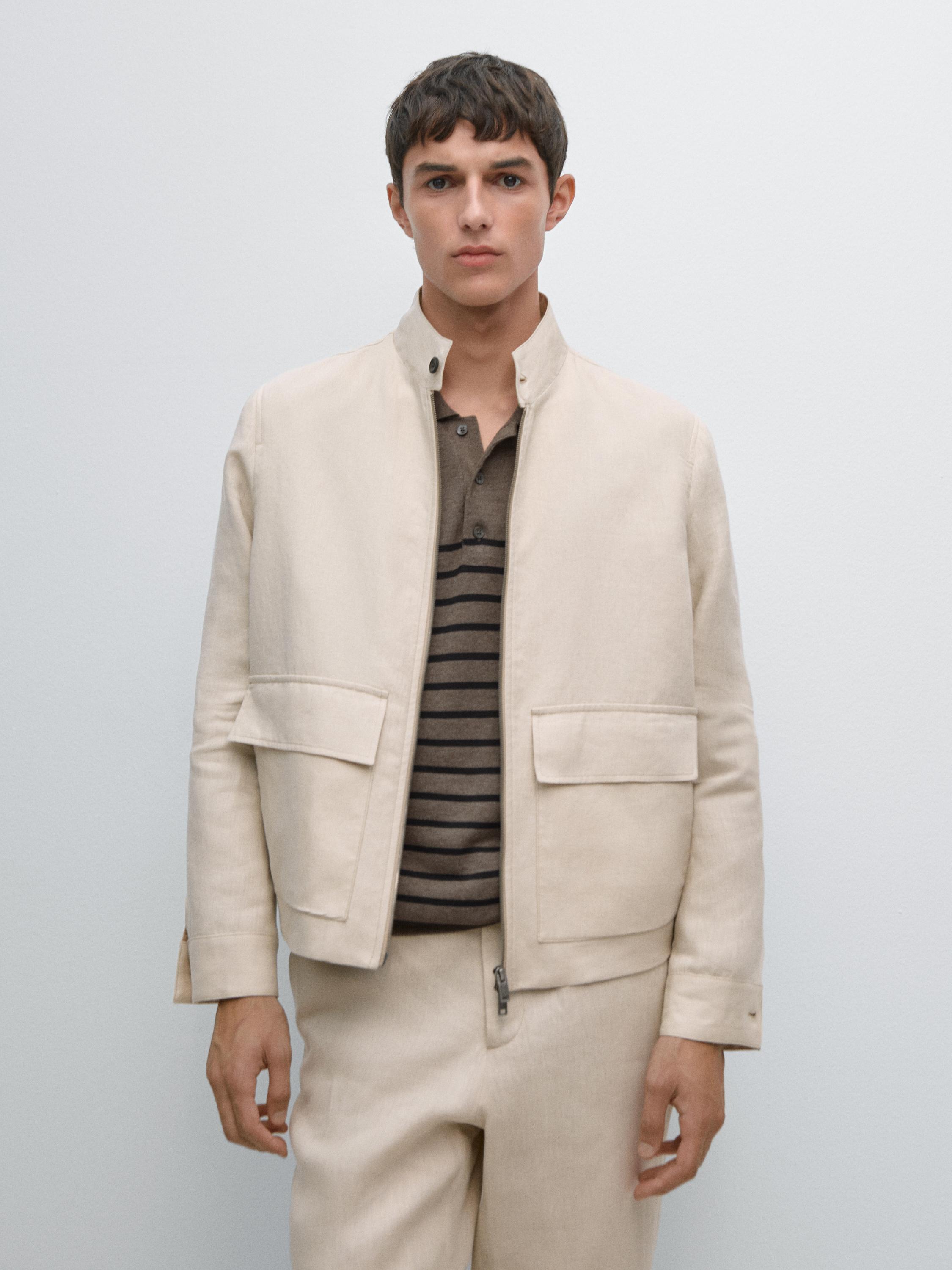 100% linen jacket with pockets — BEIGE