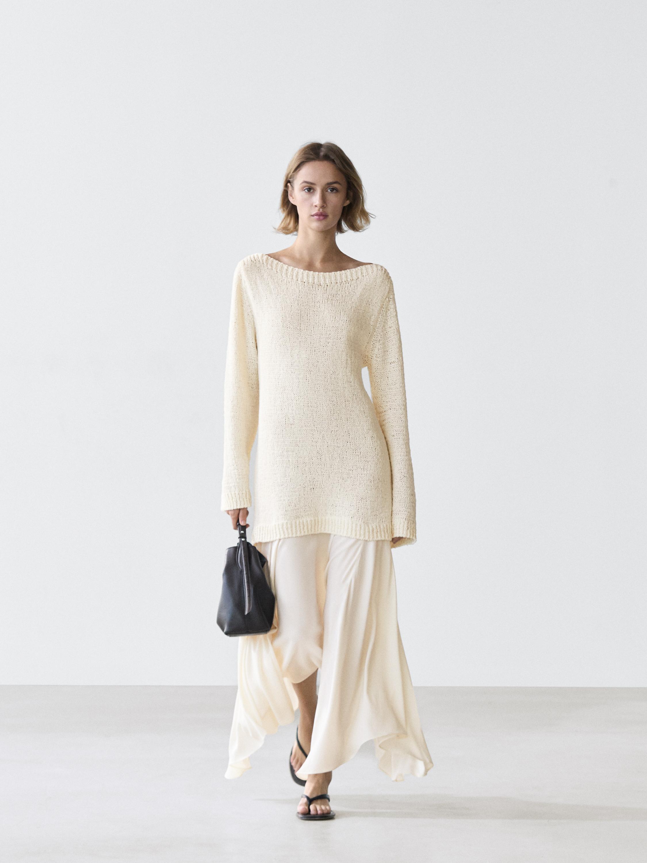 Asymmetrical midi dress with mixed detailing