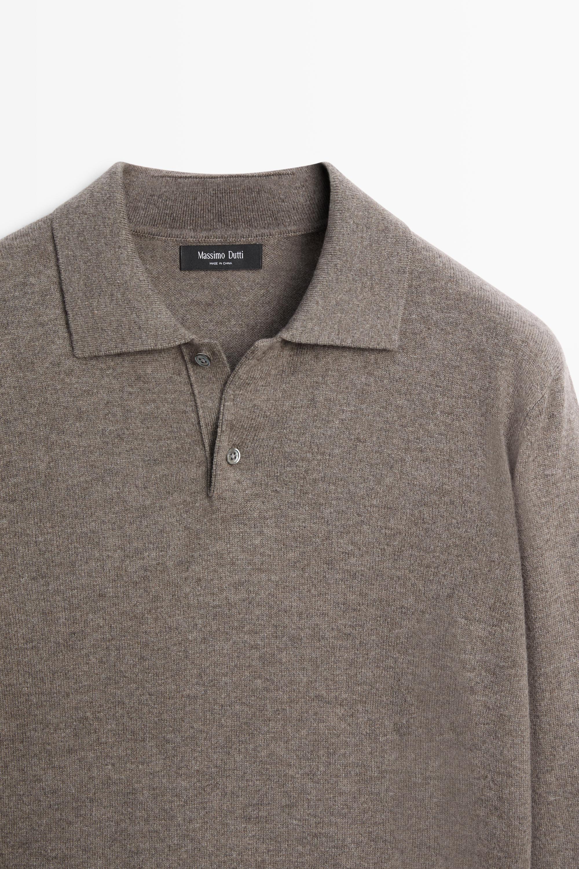 Wool blend knit polo sweater — DARK KHAKI