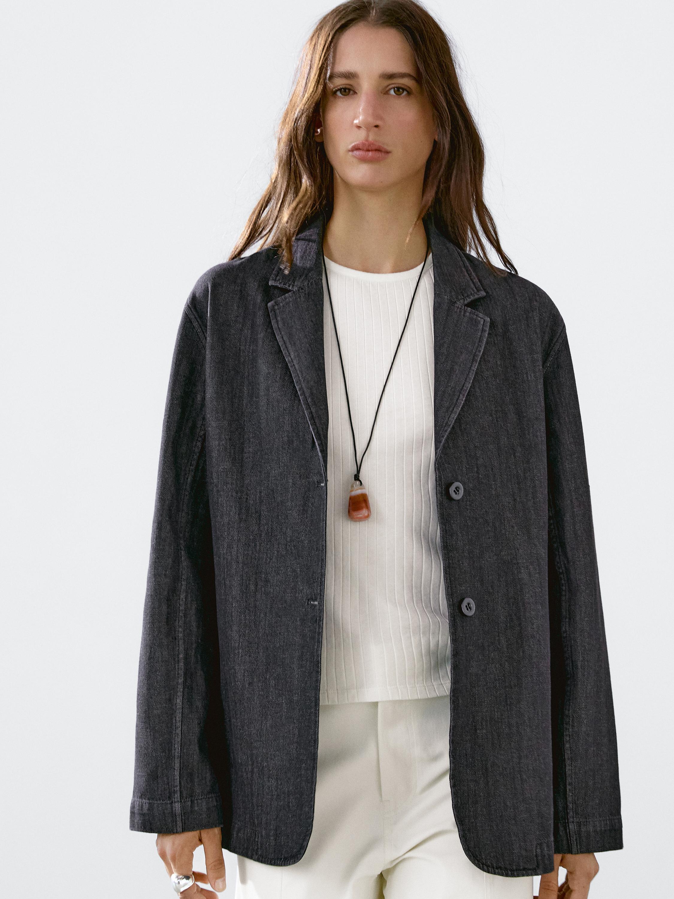 Loose denim blazer
