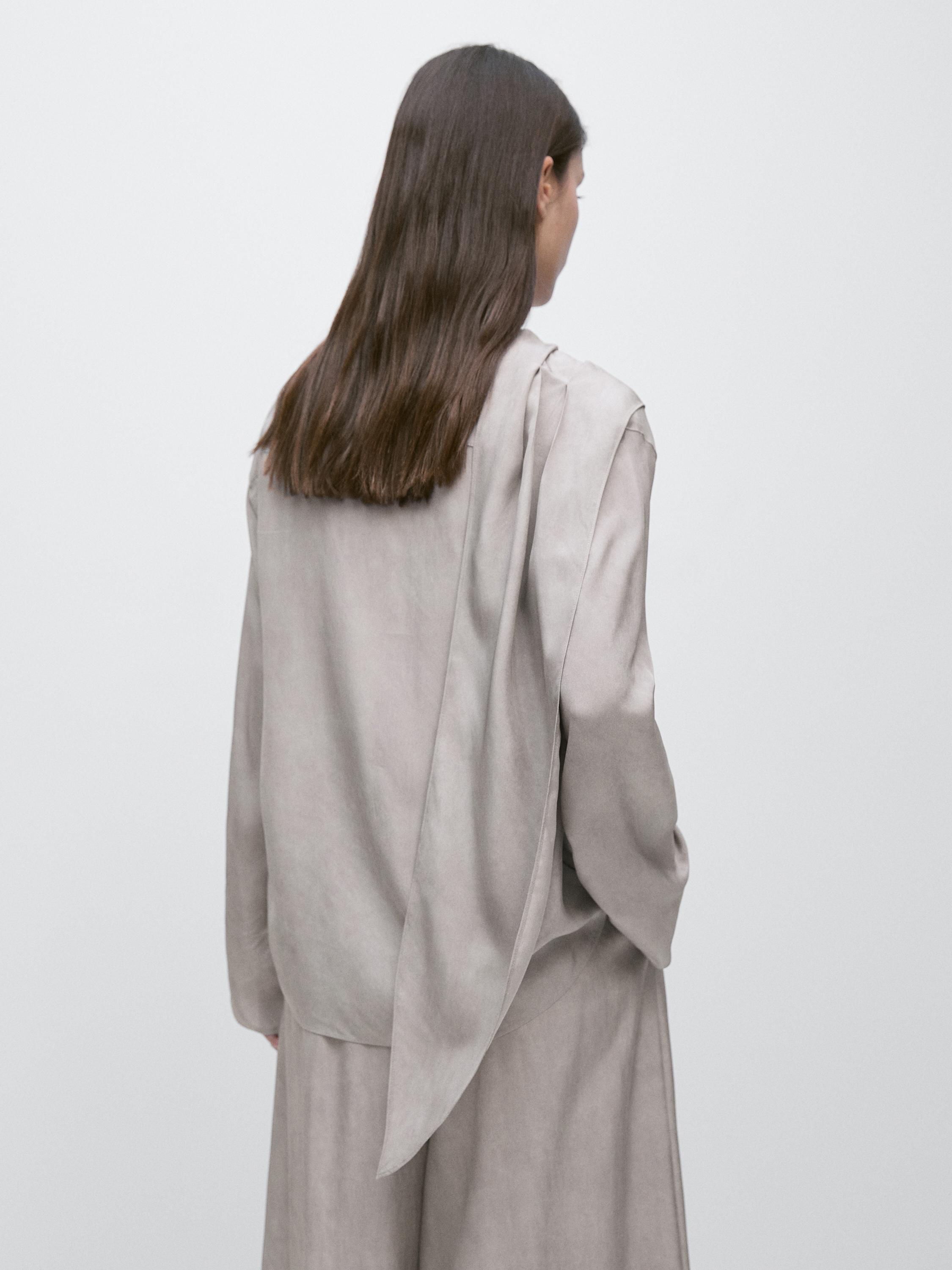 Flowing shirt with scarf detail — GREY