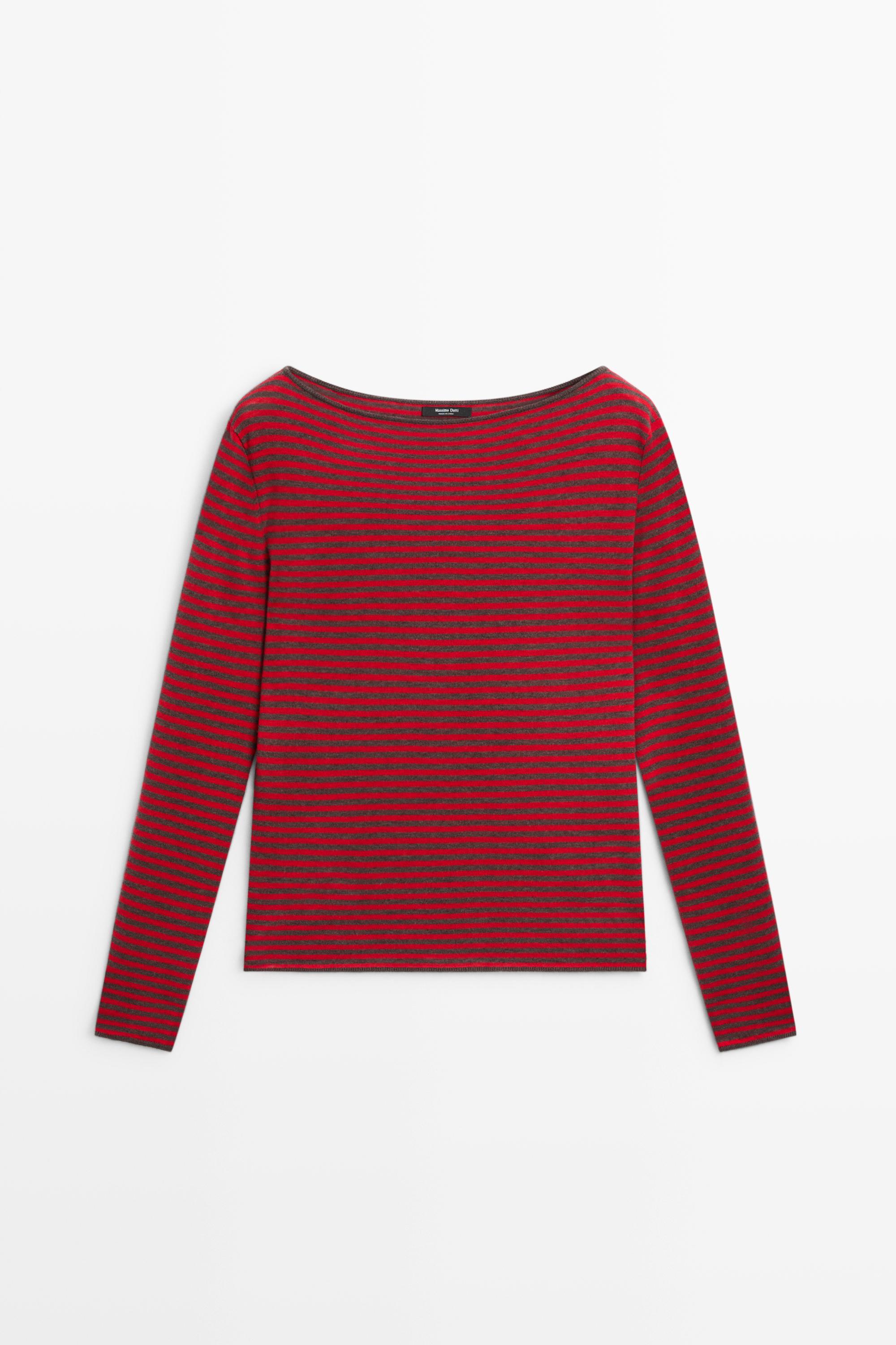 Striped wool-blend knit sweater — RED