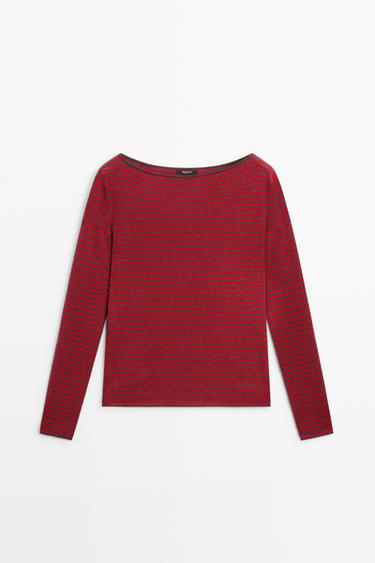 Striped wool-blend knit sweater — RED 2