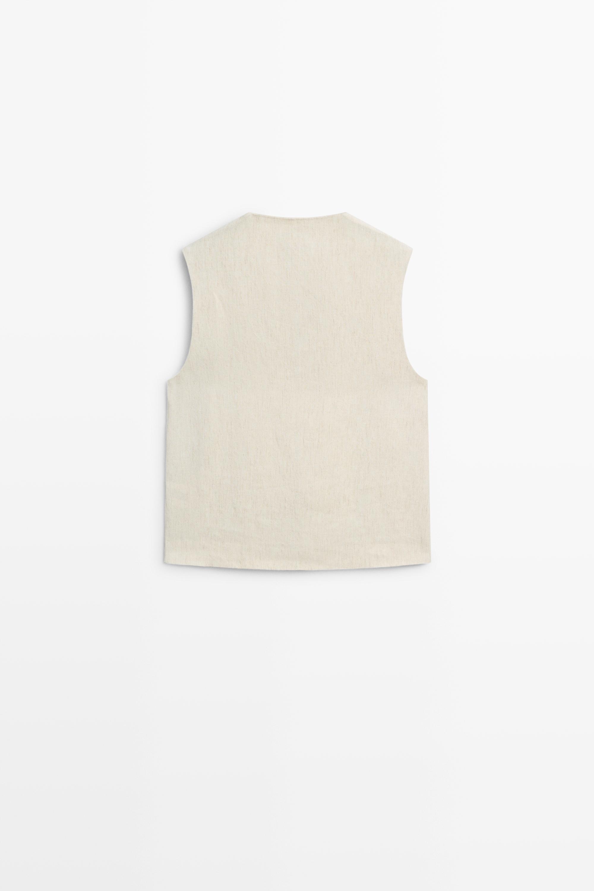 Linen blend button-detail vest — SAND