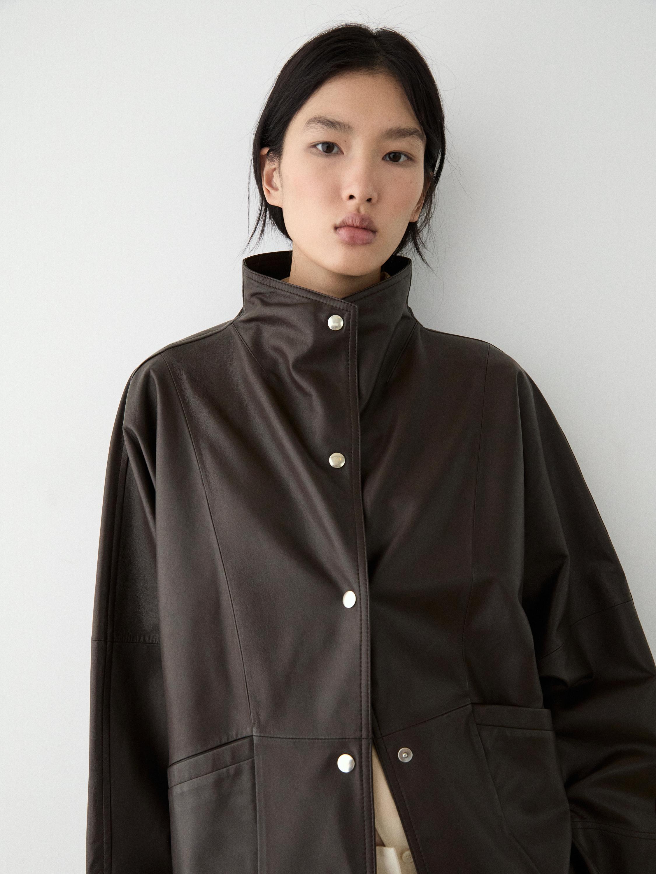 Nappa leather cape jacket — BROWN