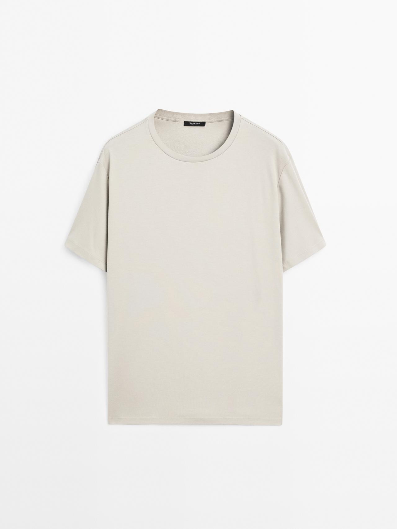 Massimo Dutti - Herre - Kortærmet T-Shirt I Bomuldsblanding - Stenfarvet - Xl