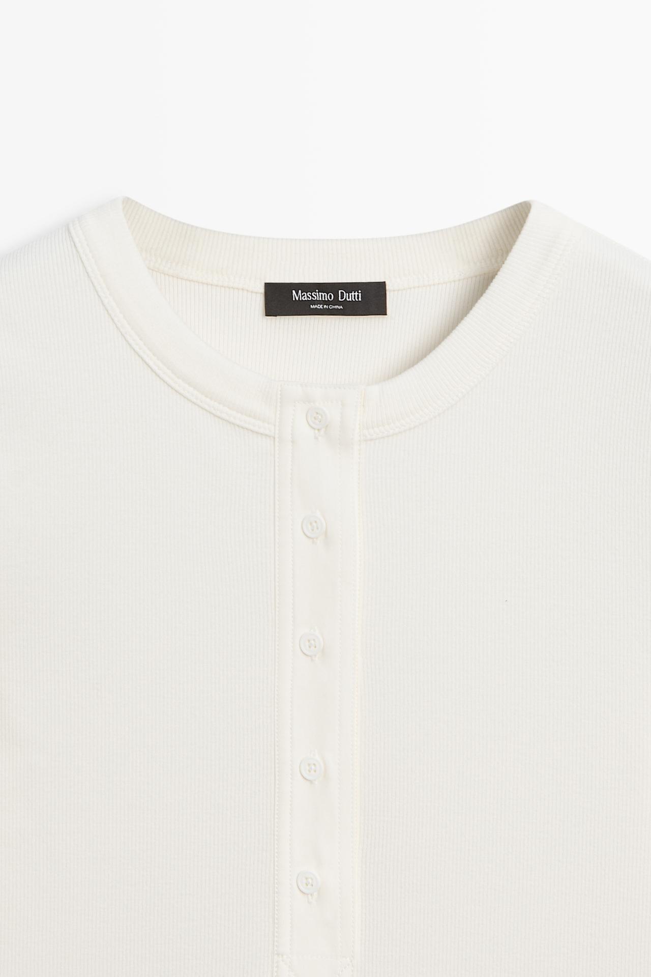 Cotton blend henley T-shirt — CREAM