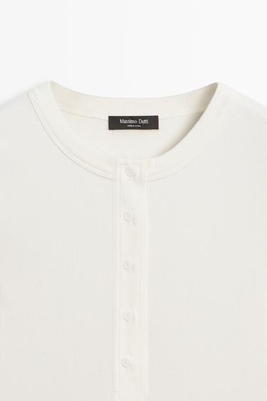Cotton blend henley T-shirt — CREAM 9