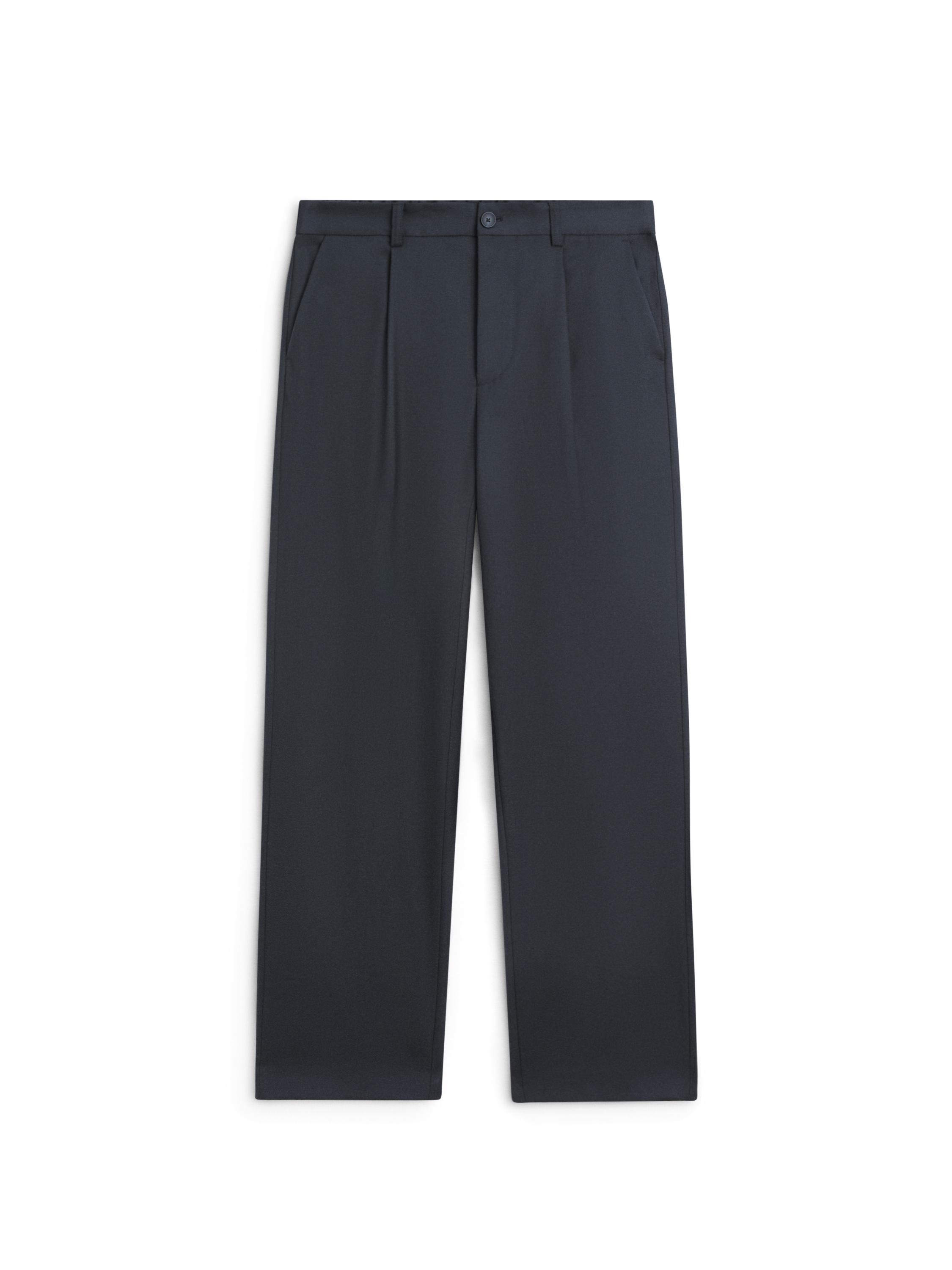 Relaxed fit wool blend trousers with darts — NAVY BLUE