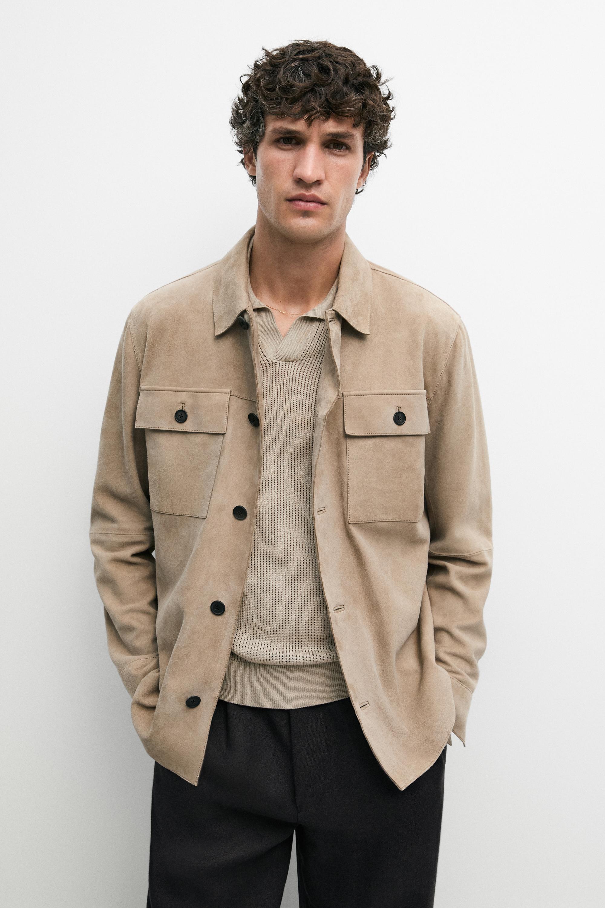 Suede leather overshirt — BEIGE