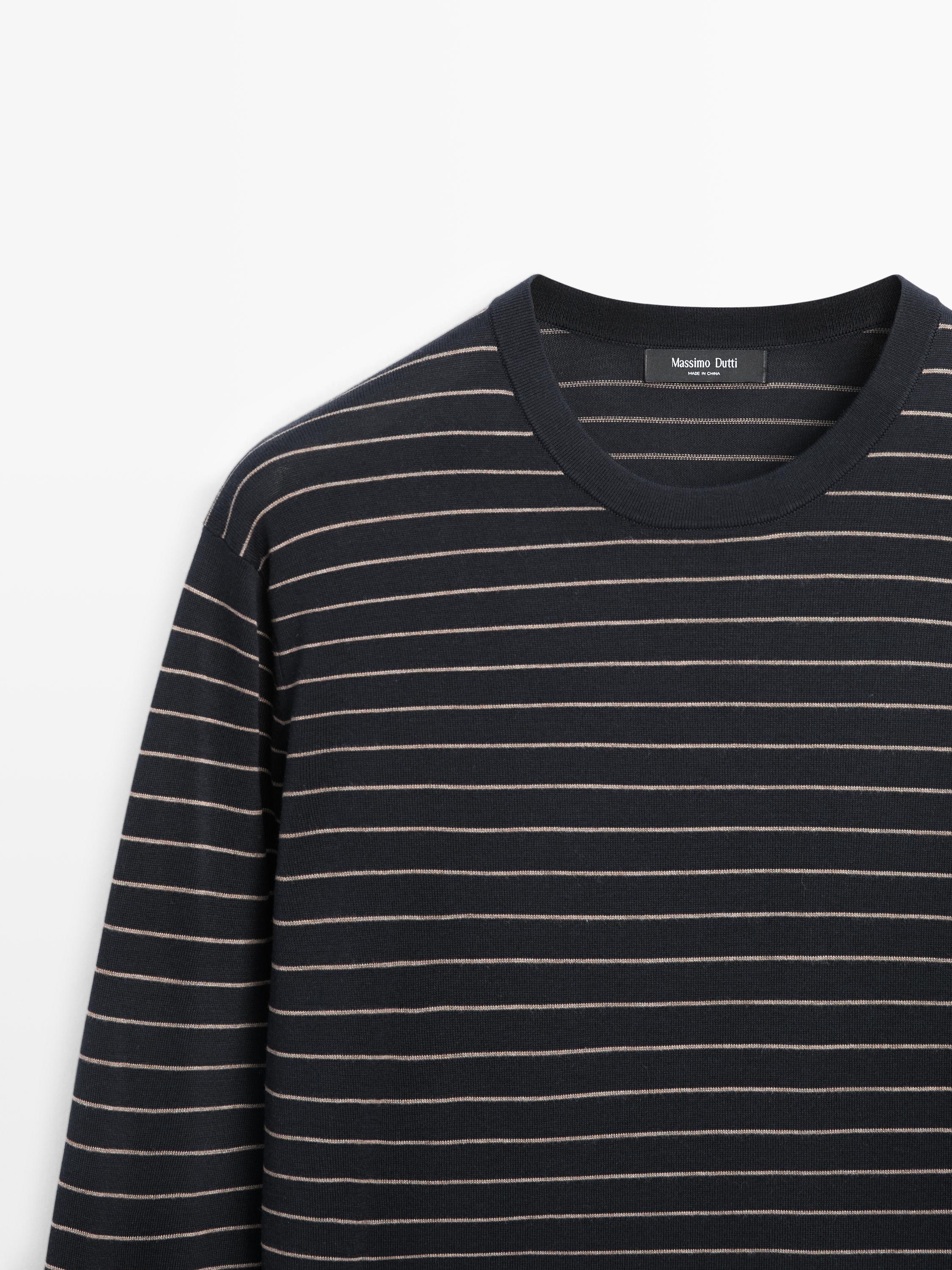 Striped long sleeve knit sweater — NAVY BLUE