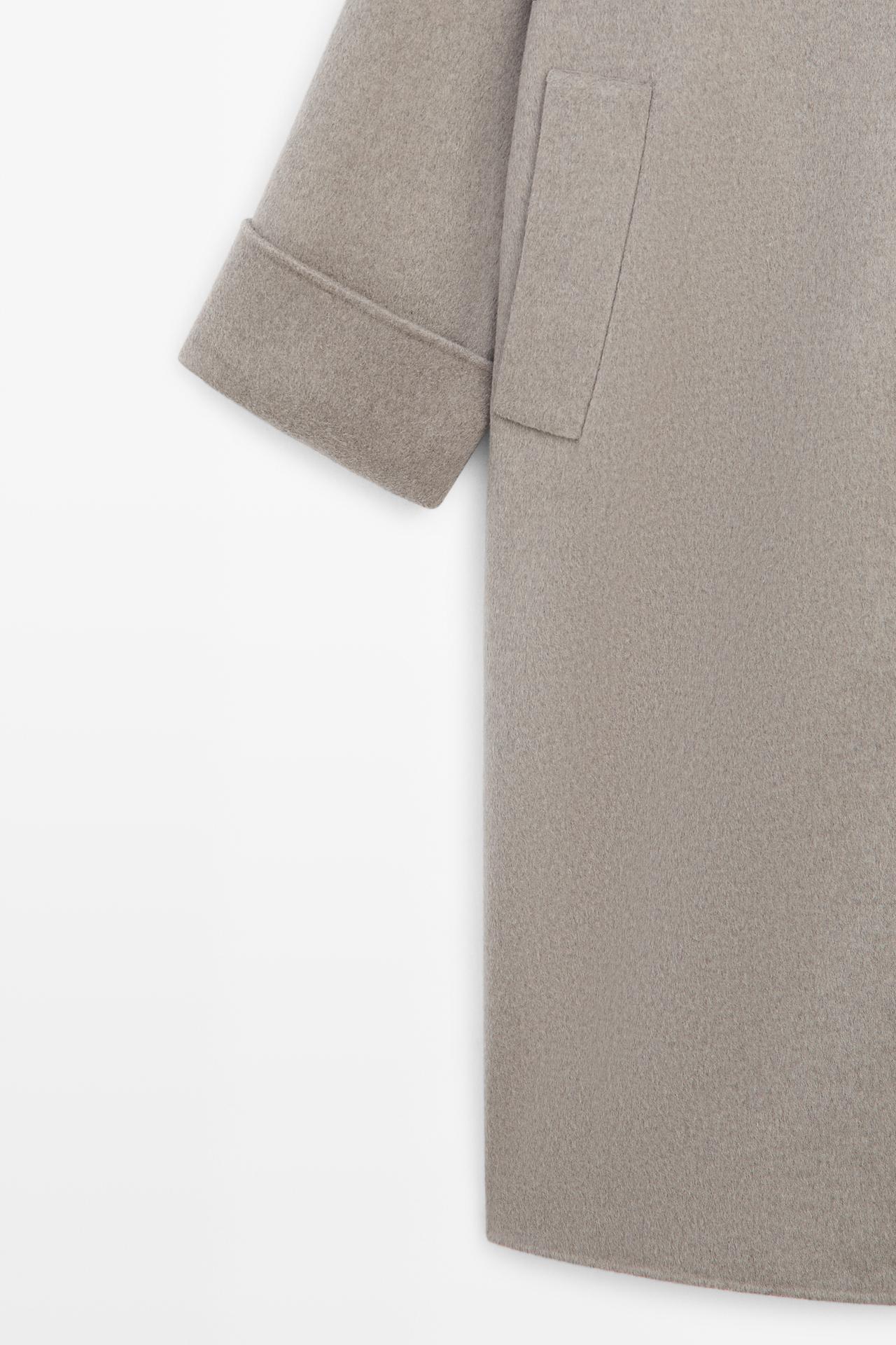 Long coat with wool collar detail — GREY