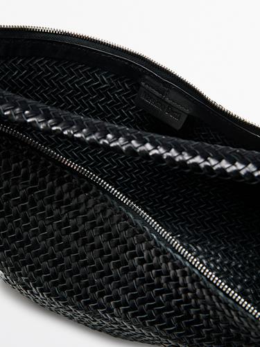 Braided leather half-moon bag — BLACK 7