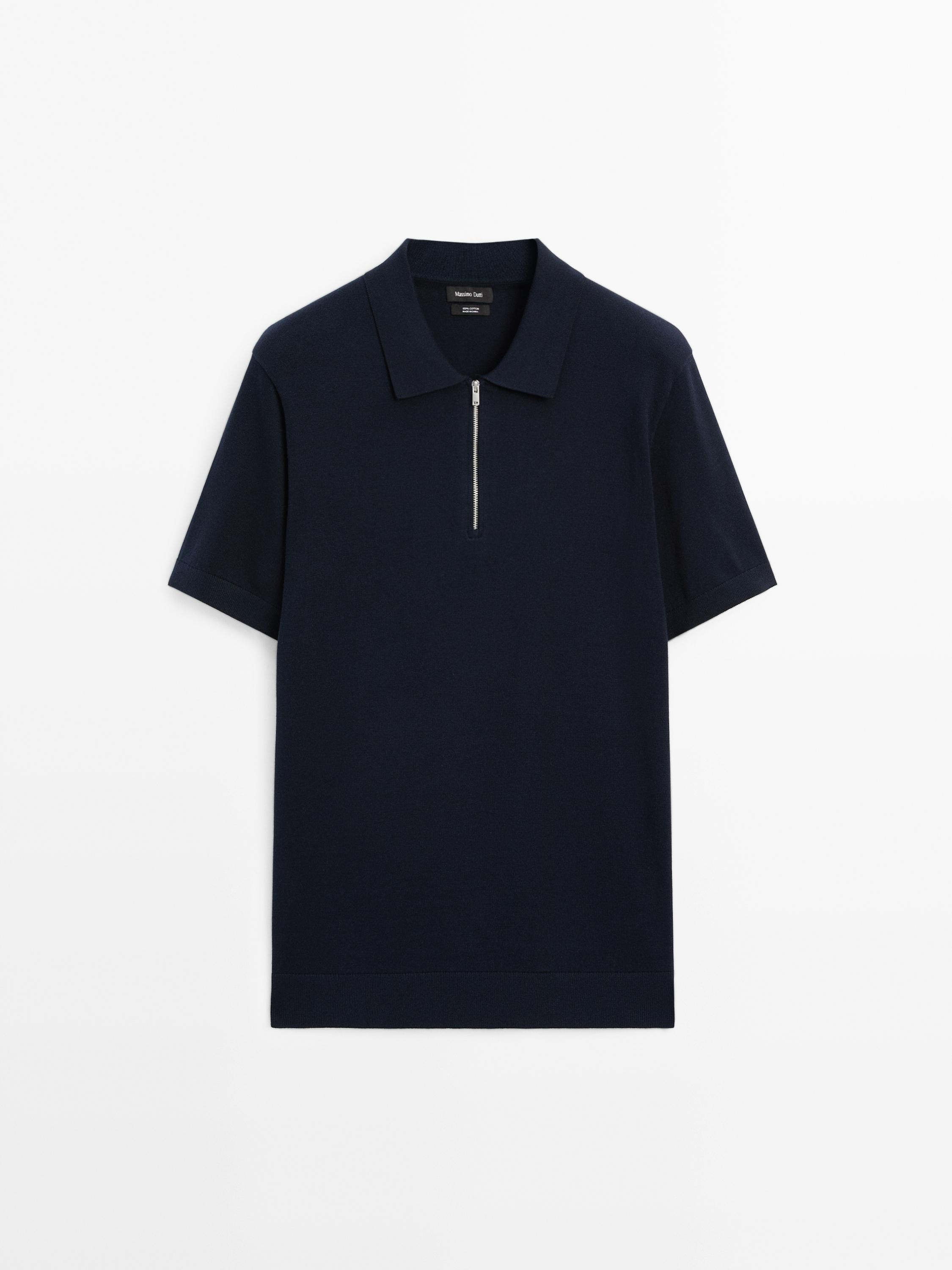 Mock neck knit polo shirt with zip