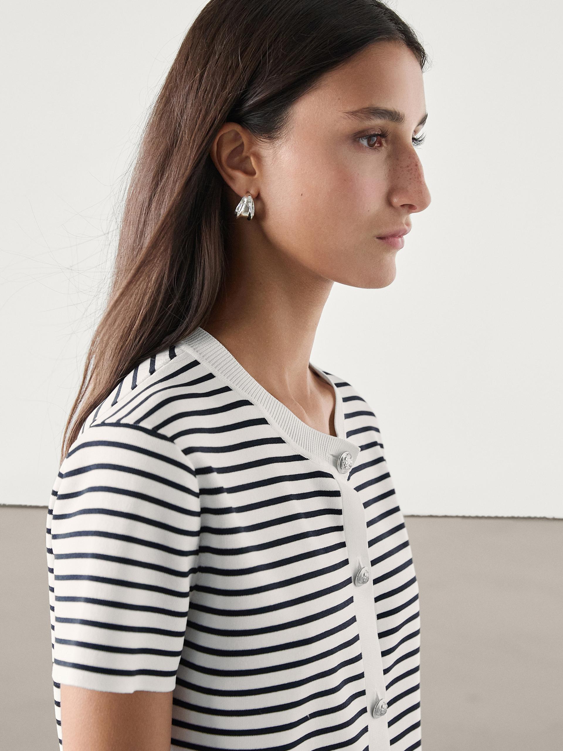 Cardigan De Manga Curta Às Riscas - Cru - Xs - Massimo Dutti - Mulher