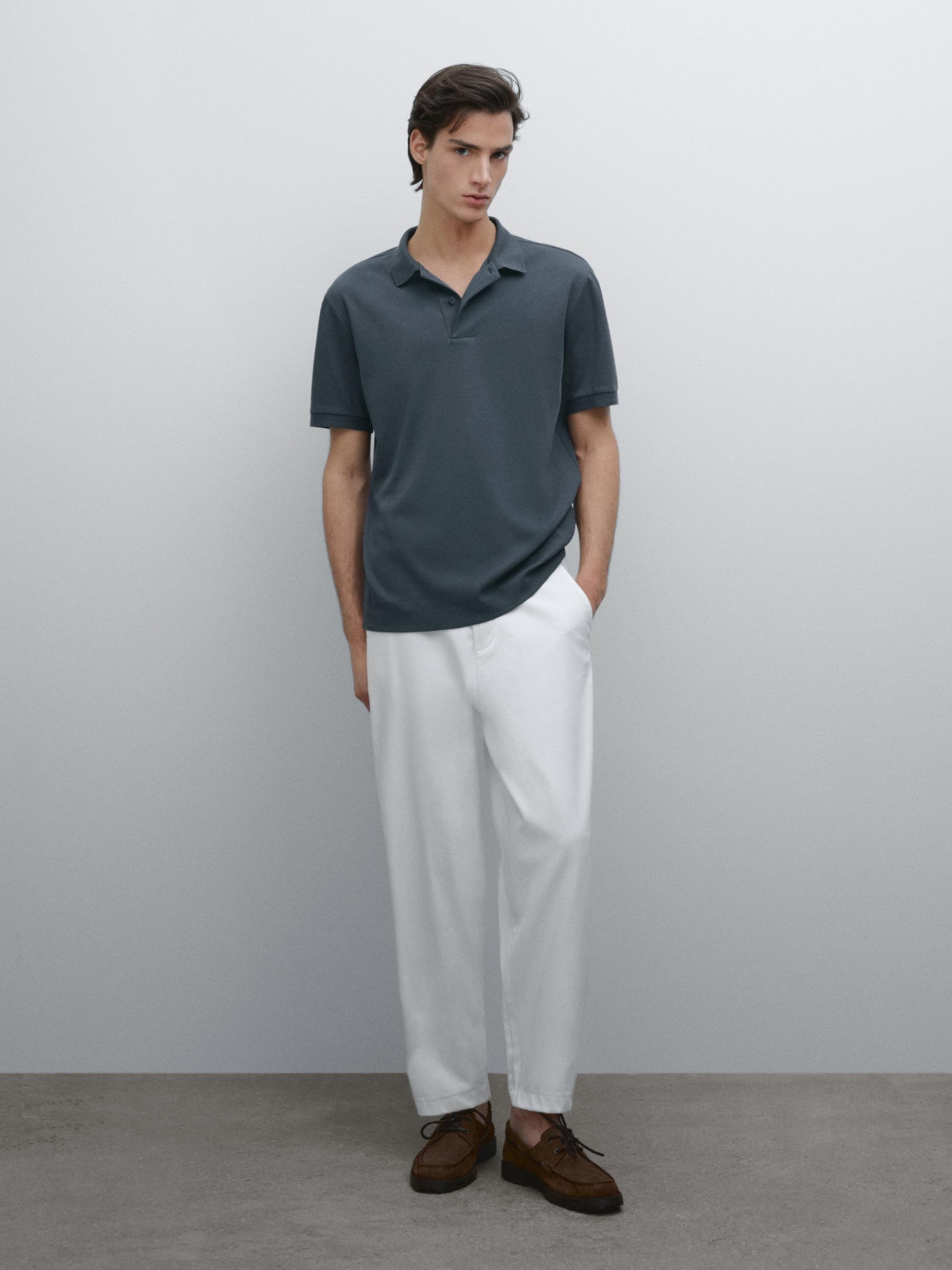 Polo A Maniche Corte In Cotone - Blue - Xl - Massimo Dutti - Maschile