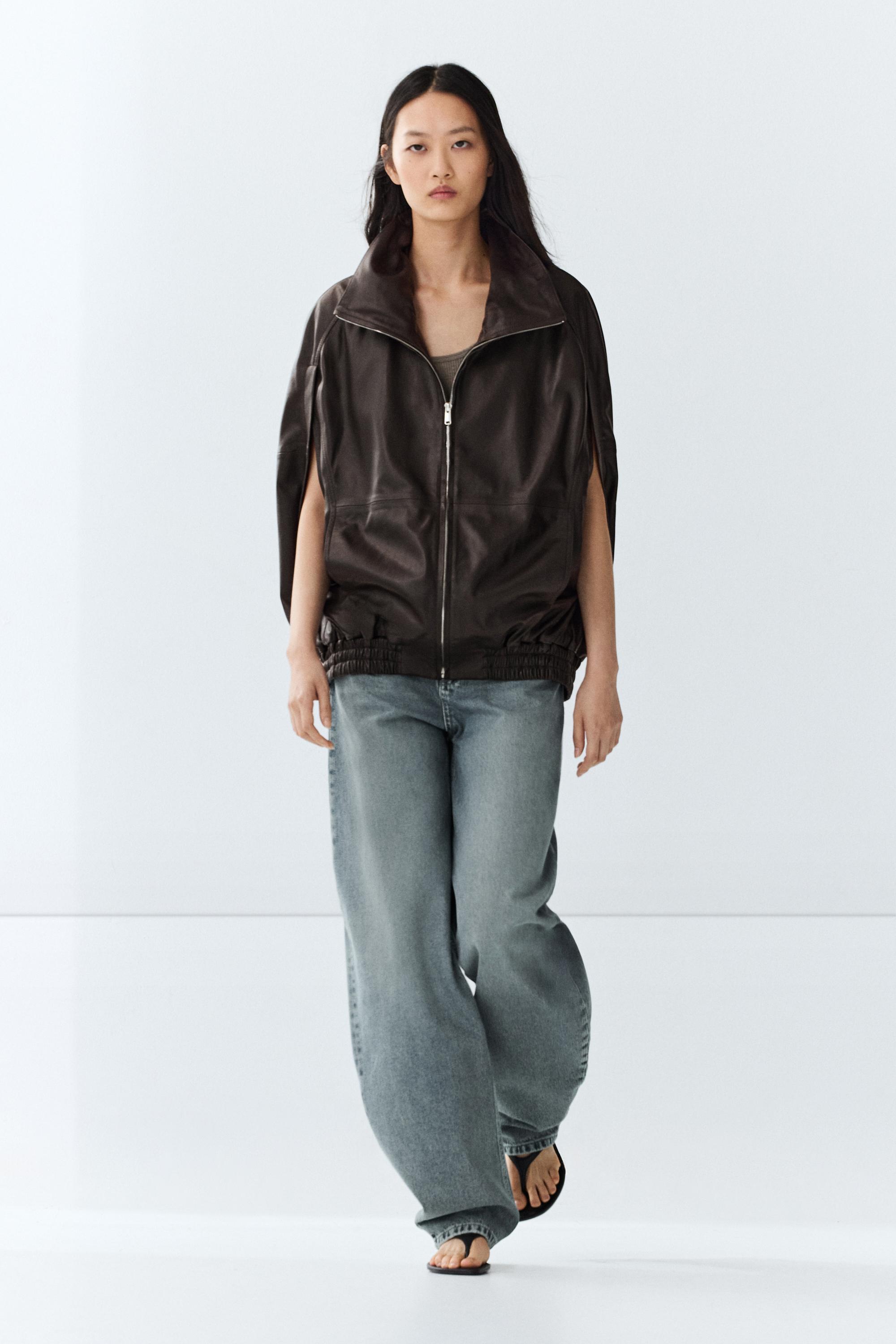 Nappa leather bomber gilet — BROWN