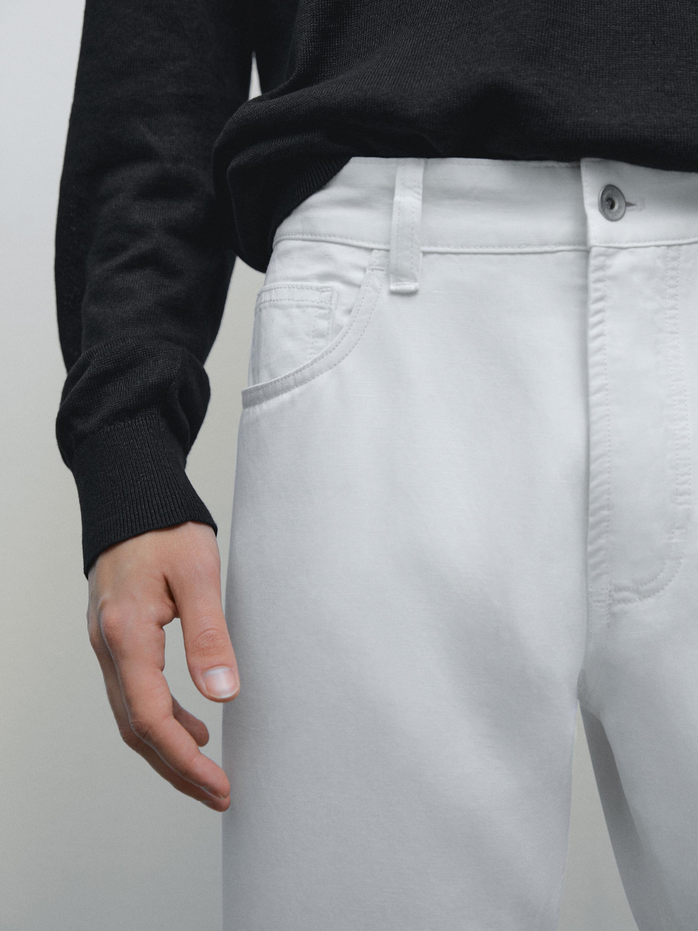 Cotton blend tapered fit trousers