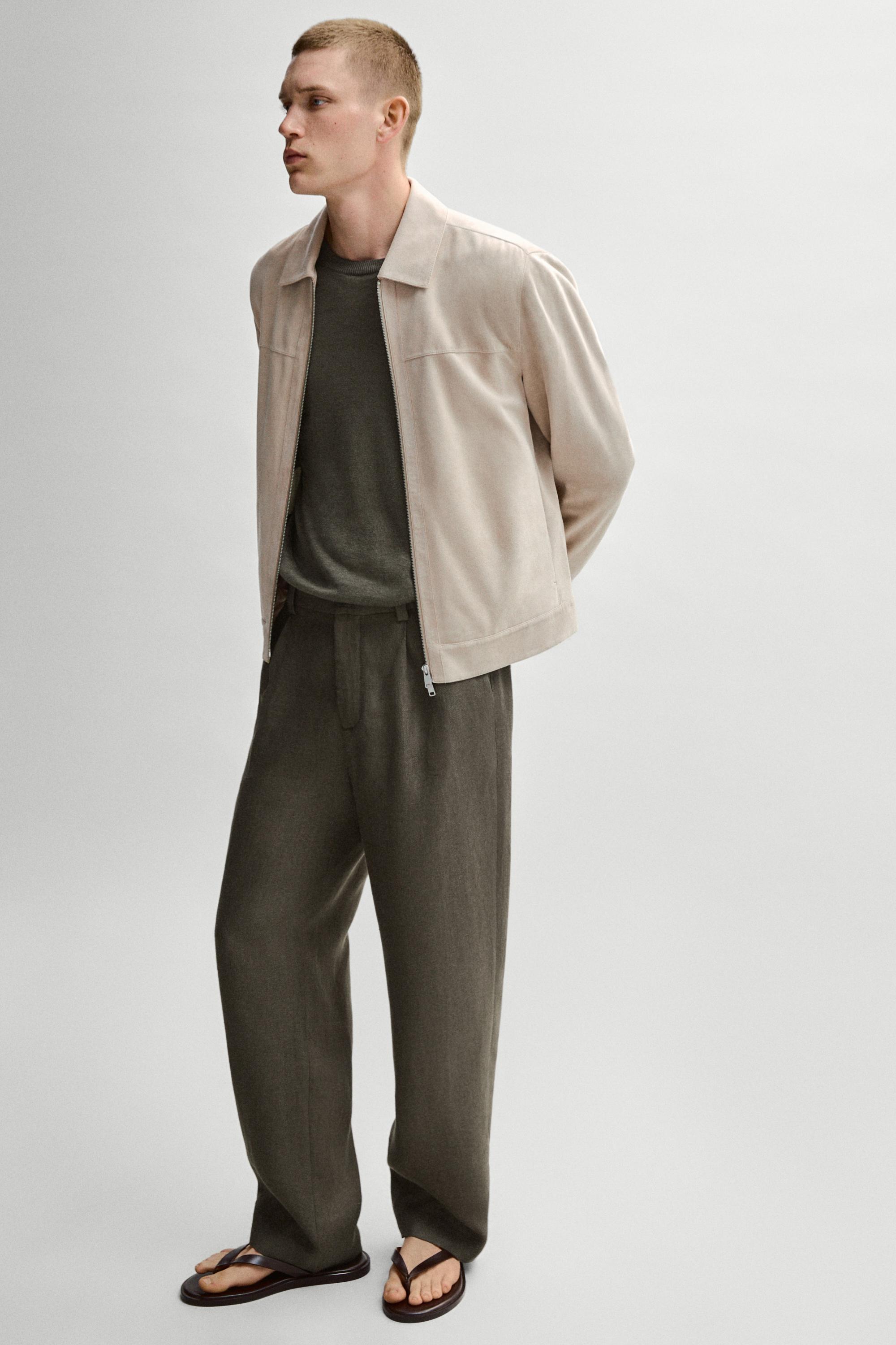 Suede leather collar jacket — Light Beige