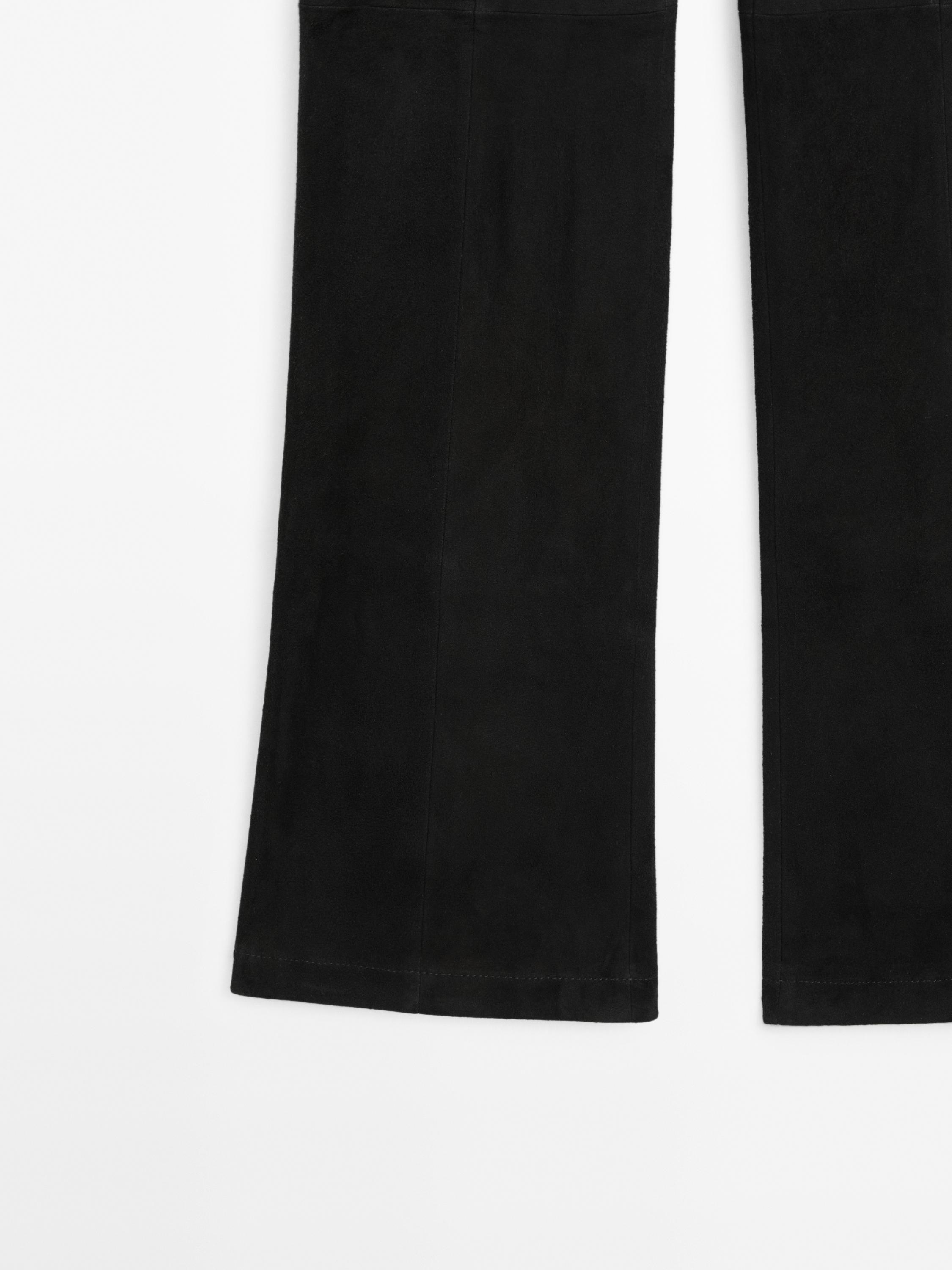Stretch suede leather flared trousers