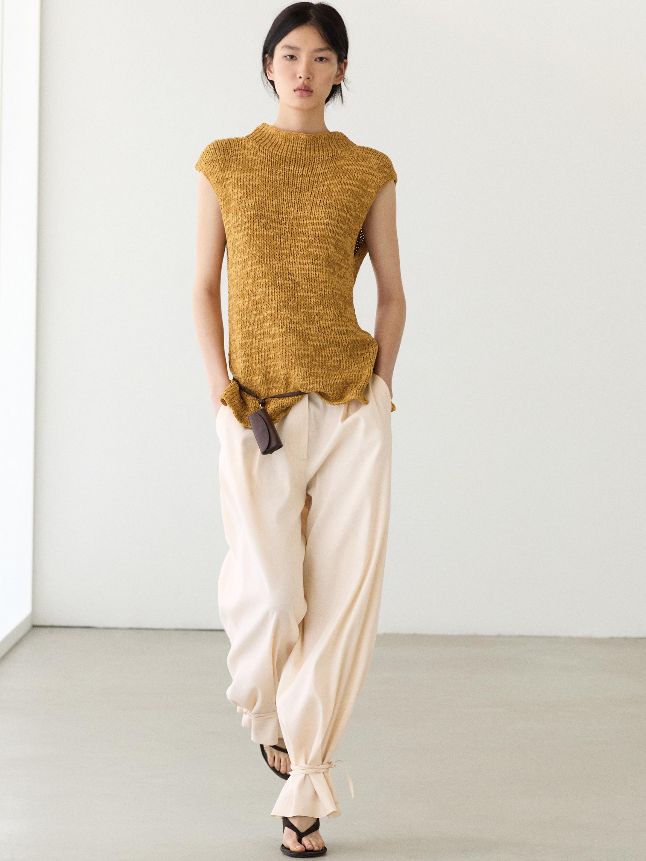 Cotton blend knit top — Curry