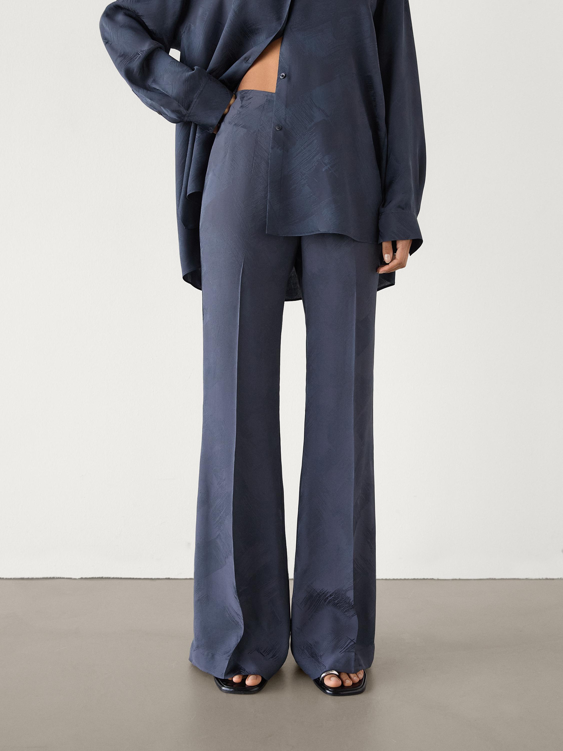 Flowing satin jacquard trousers