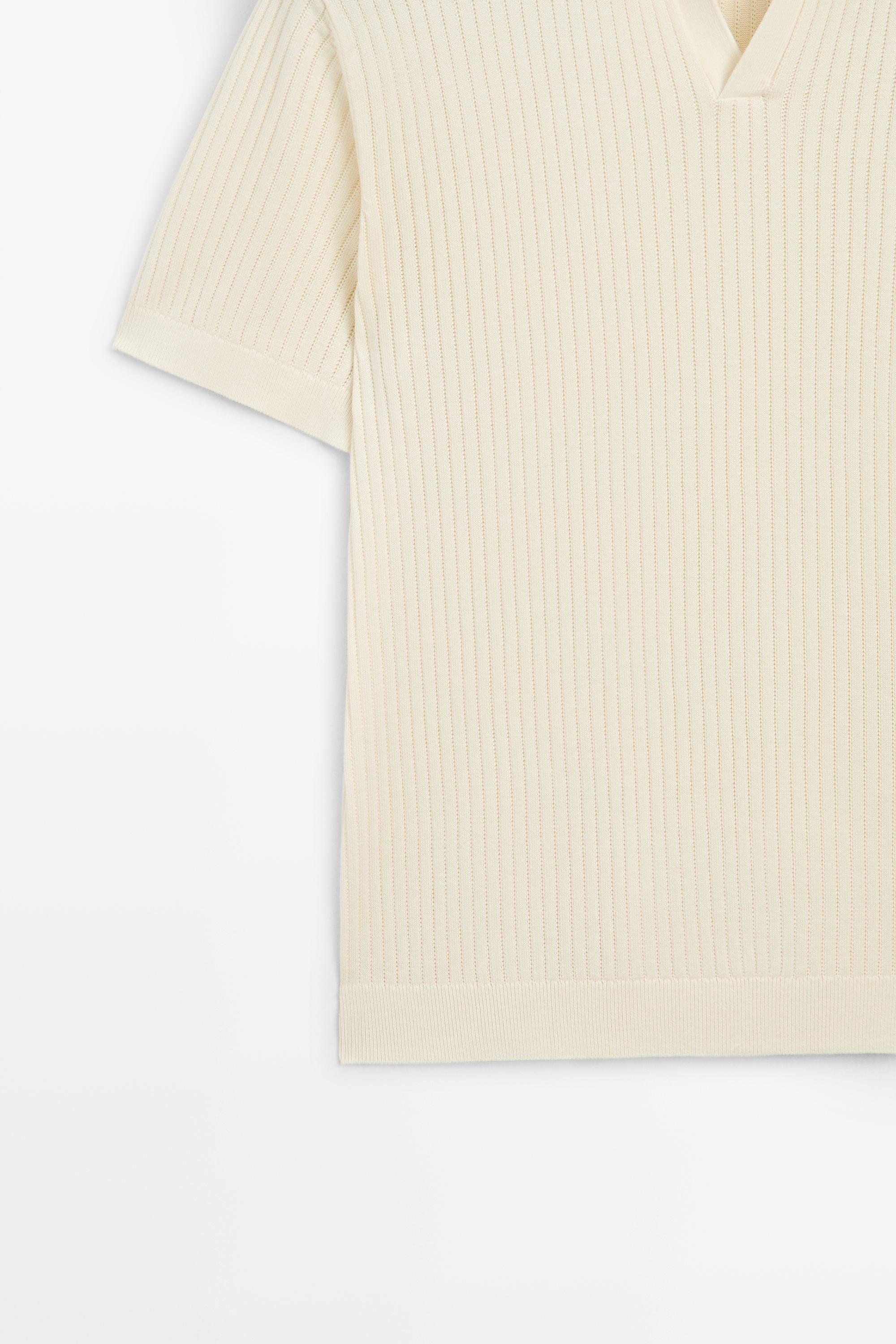 100% cotton ribbed knit polo sweater — Vanilla