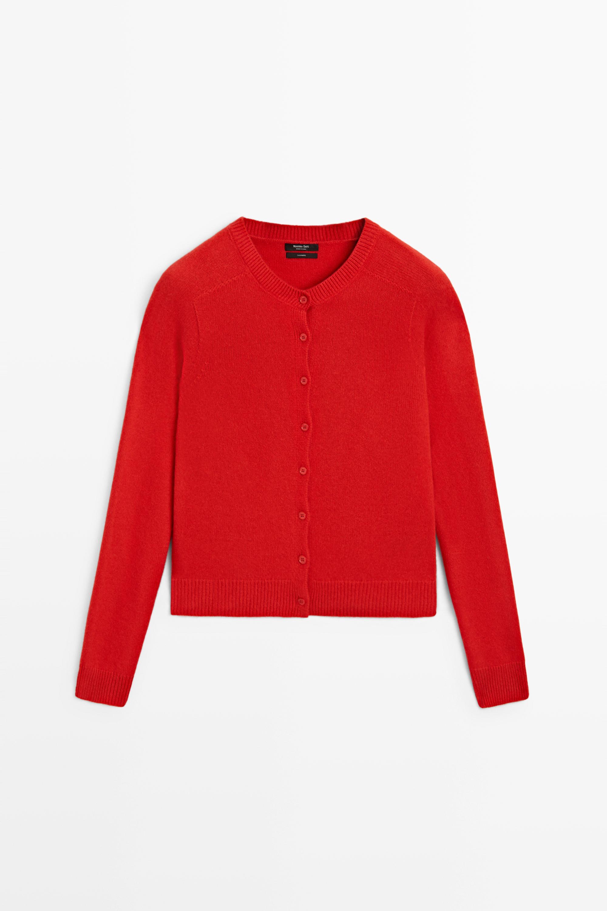 100% cashmere cropped knit cardigan — RED
