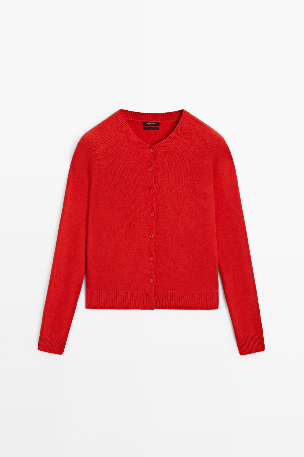 100% cashmere cropped knit cardigan — RED
